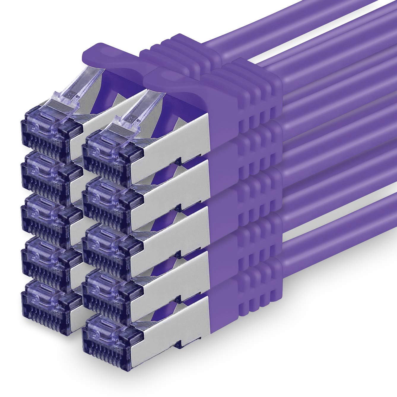 1aTTack.de Cat.7 Netzwerkkabel 2m - Violett - 10 Stück - Cat7 Patchkabel (SFTP/PIMF/LSZH) Rohkabel 10 Gb/s mit Rj 45 Stecker Cat.6a - 10 x 2 Meter Violett