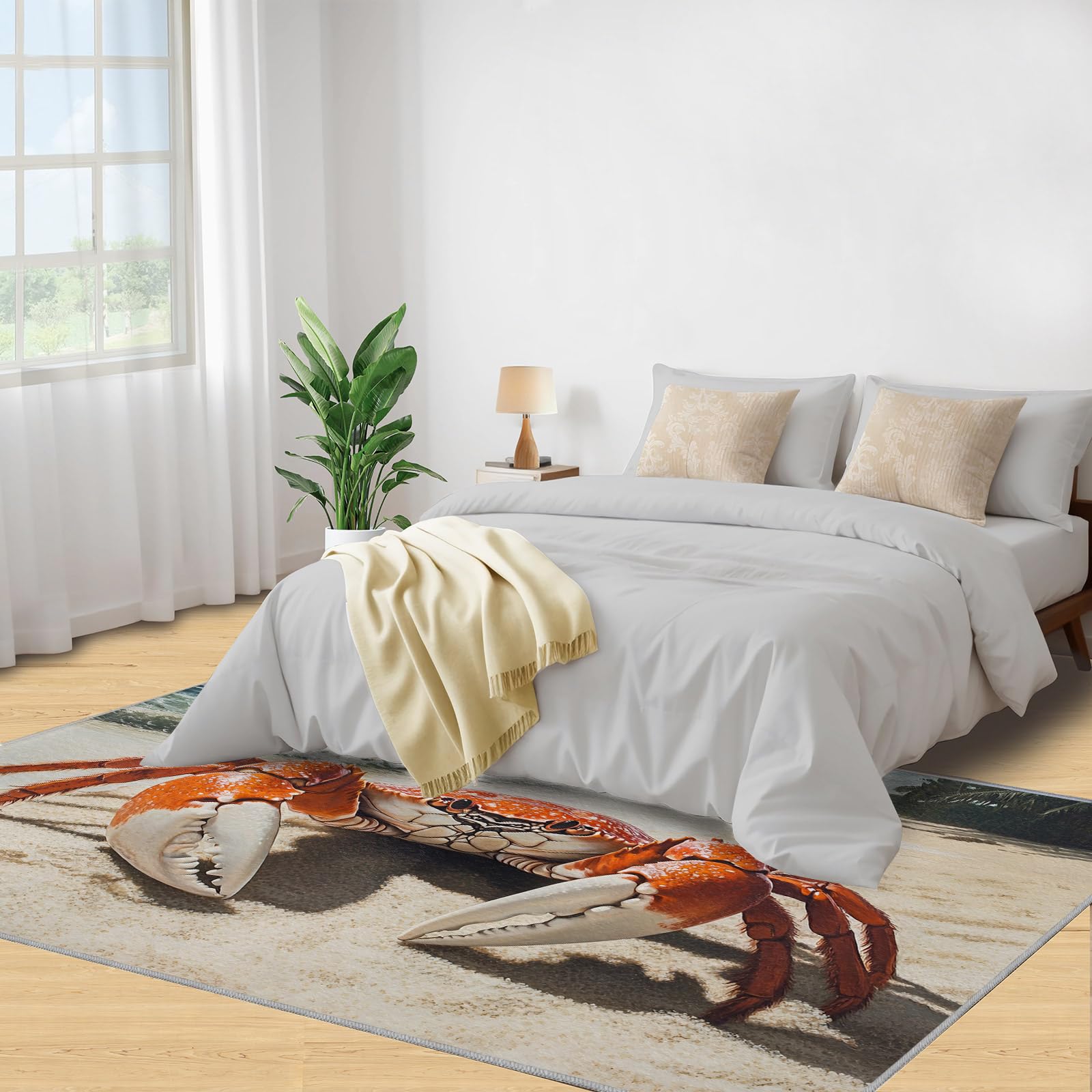 Krabben-Teppich, Wohnzimmer, 120 x 180 cm, Sommer, Strand, für Schlafzimmer, Esszimmer, Ozeanlandschaft, rutschfester Teppich für Heimdekoration, Zimmer, Büro