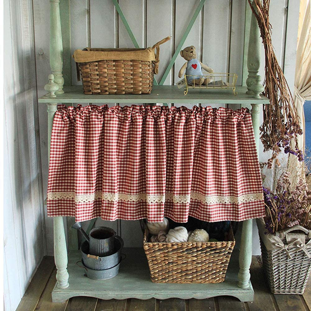 Rideaux de cuisine de style pastoral en coton rouge pour fenêtre de bistrot