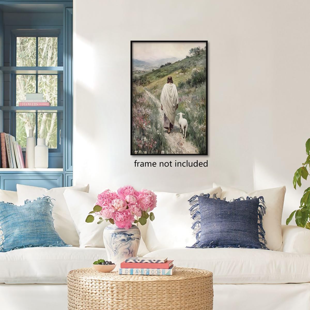 Jesus Canvas Wall Art Christian Posters Jesus Leaves The 99 Sheep Painting Religious Faith Prints Bible Verses Wall Decor For Living Room Office Bedroom Church Prayer Room 16x24in Unframed