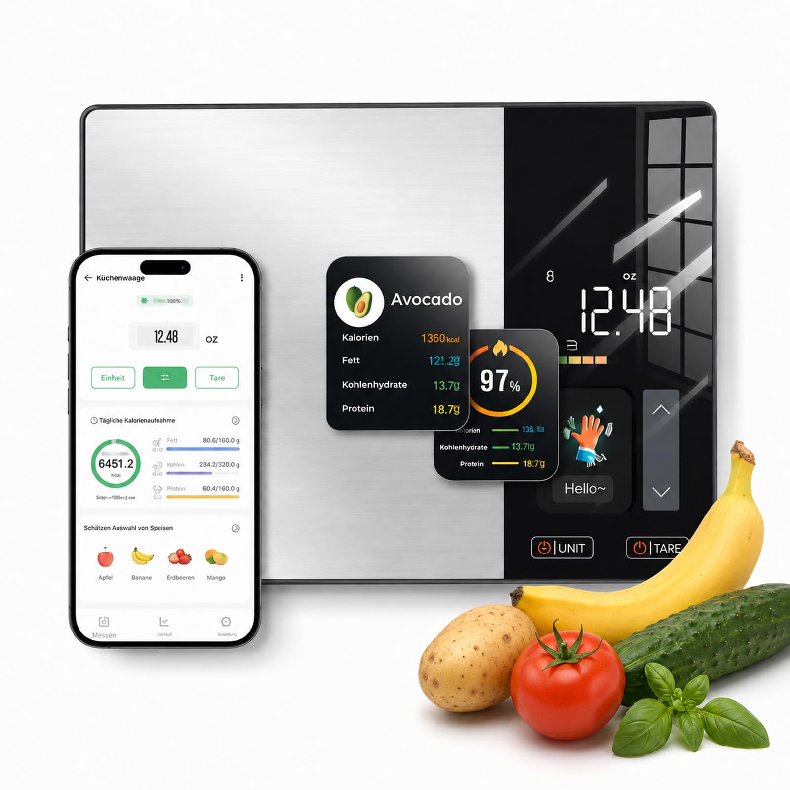 Smartvita Küchenwaage, Hochpräzise Ernährungswaage, Haushalts-Backen, Küchenwaage, Edelstahl, Smart Kaffeewaage