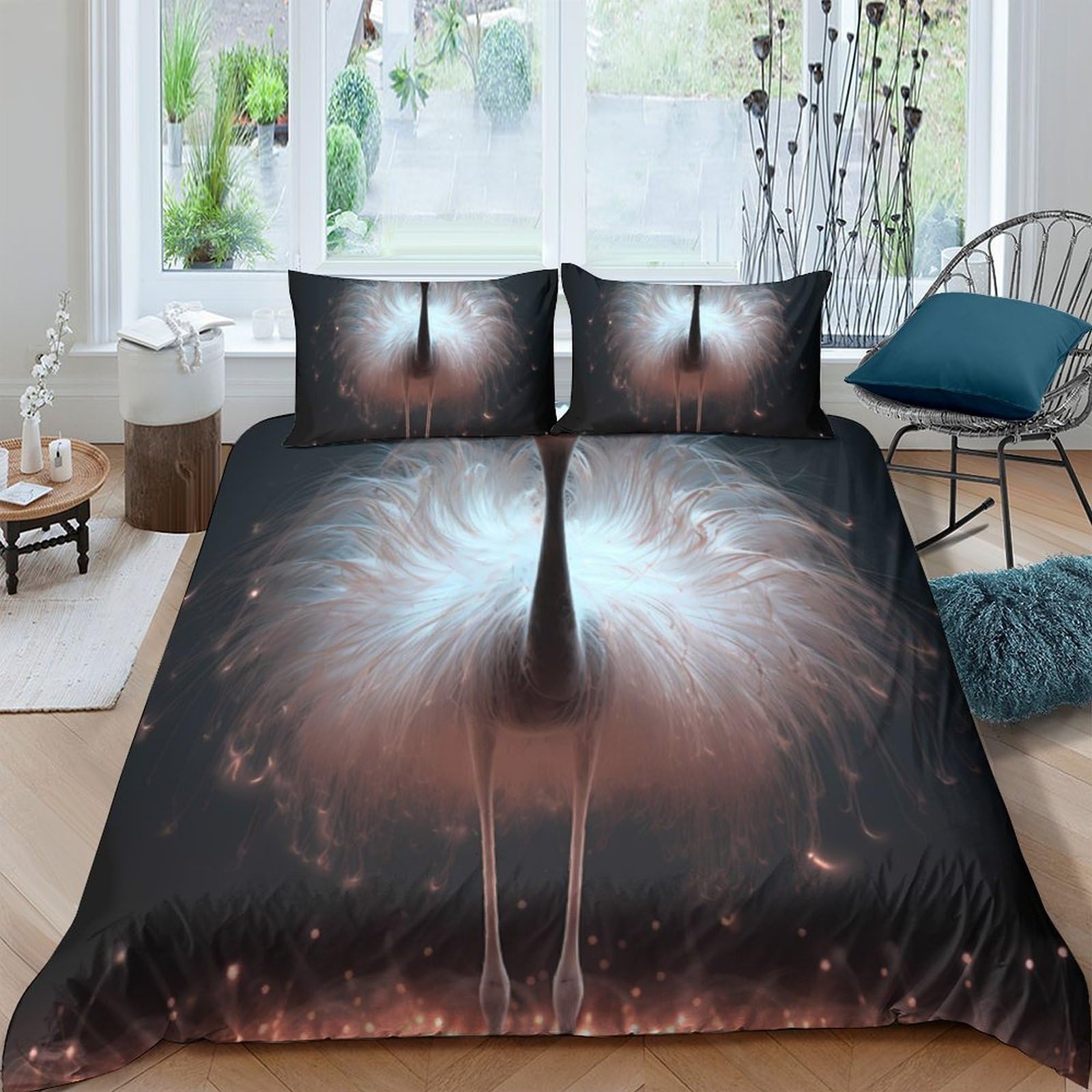 Ctjqhvkz Style-3 3D Printed Dark Peacock Fitted Sheet Microfiber Soft Bedroom Decor Luminous Feather Mattress Cover For Home Dorms Single（135X200cm）