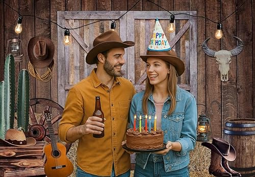 Miniatura 3 de Dudaacvt Fondo de vaquero occidental de 7 x 5 pies, decoración rústica del oeste de la casa, de madera, granero, fotografía de fondo para niño bebé,