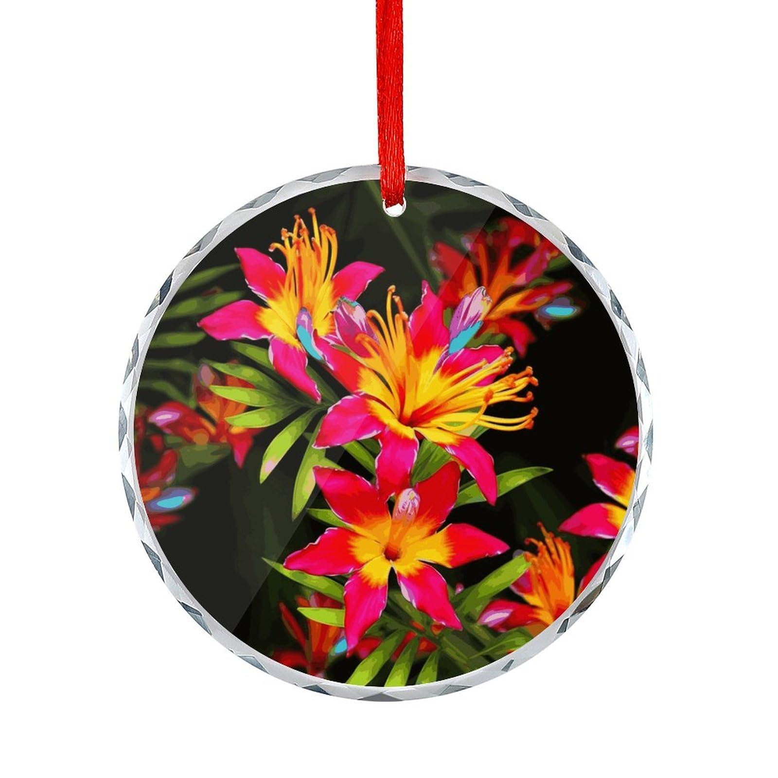 Btcowzrv Style Hawaiian Colorful Flower Round Ornament Hanging Pendant Decor