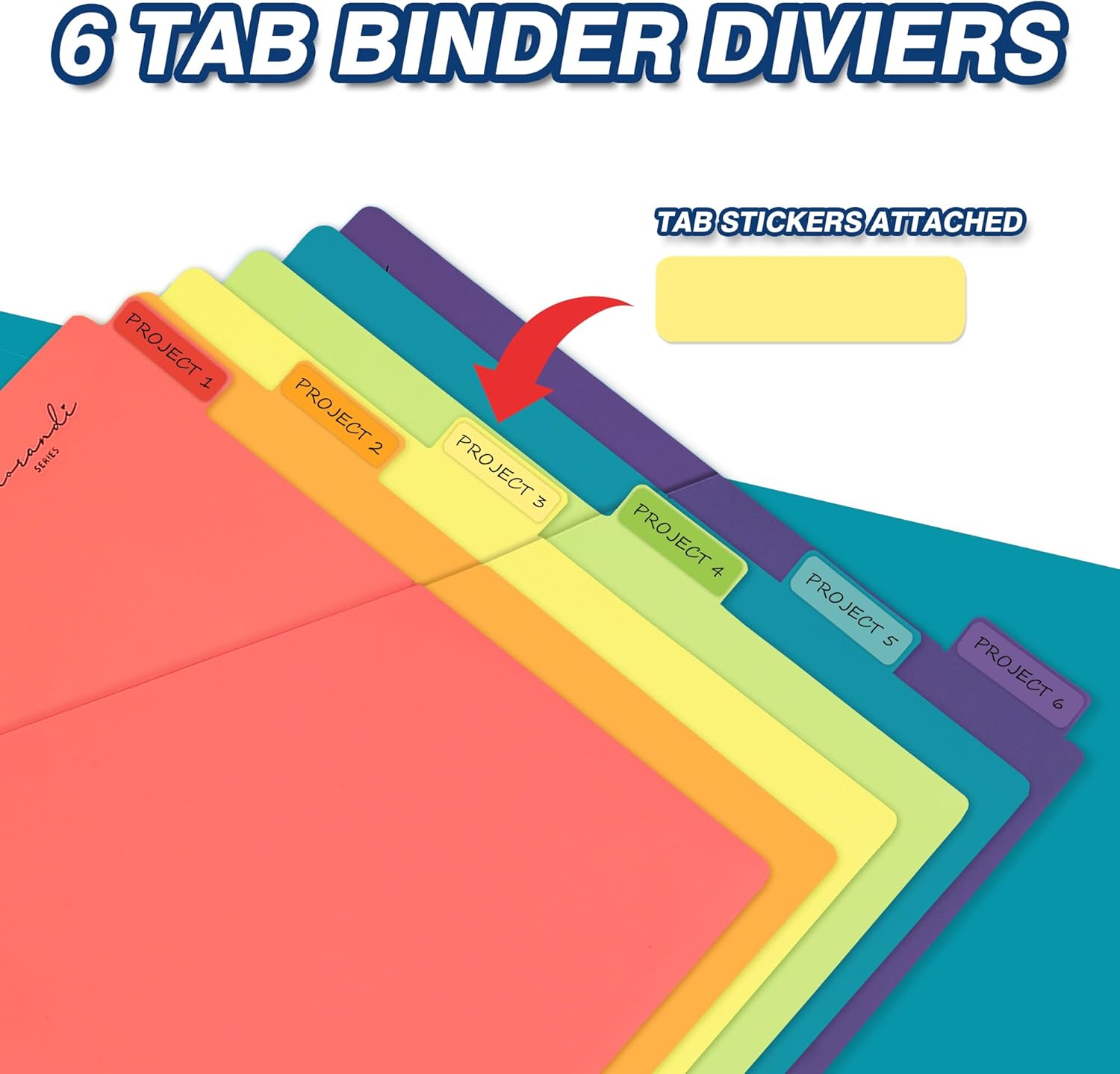 H4D Plastic Dividers for 3 Ring Binder, 6-Tab, Dividers with Two Pockets, Primary Colors, Letter Size, 6 Sets