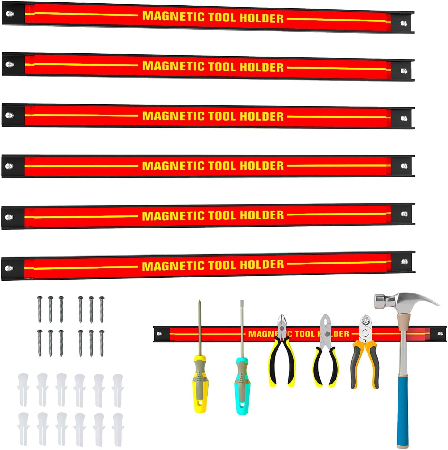 Goplus 6PCS 18" Magnetic Tool Holder, Wall Mounted 176LBS Capacity Magnetic Tool Organizer, Heavy Duty Metal Tool Rack, Tool Magnet Bar, Magnetic Tool Holder Strip for Garage Workshop