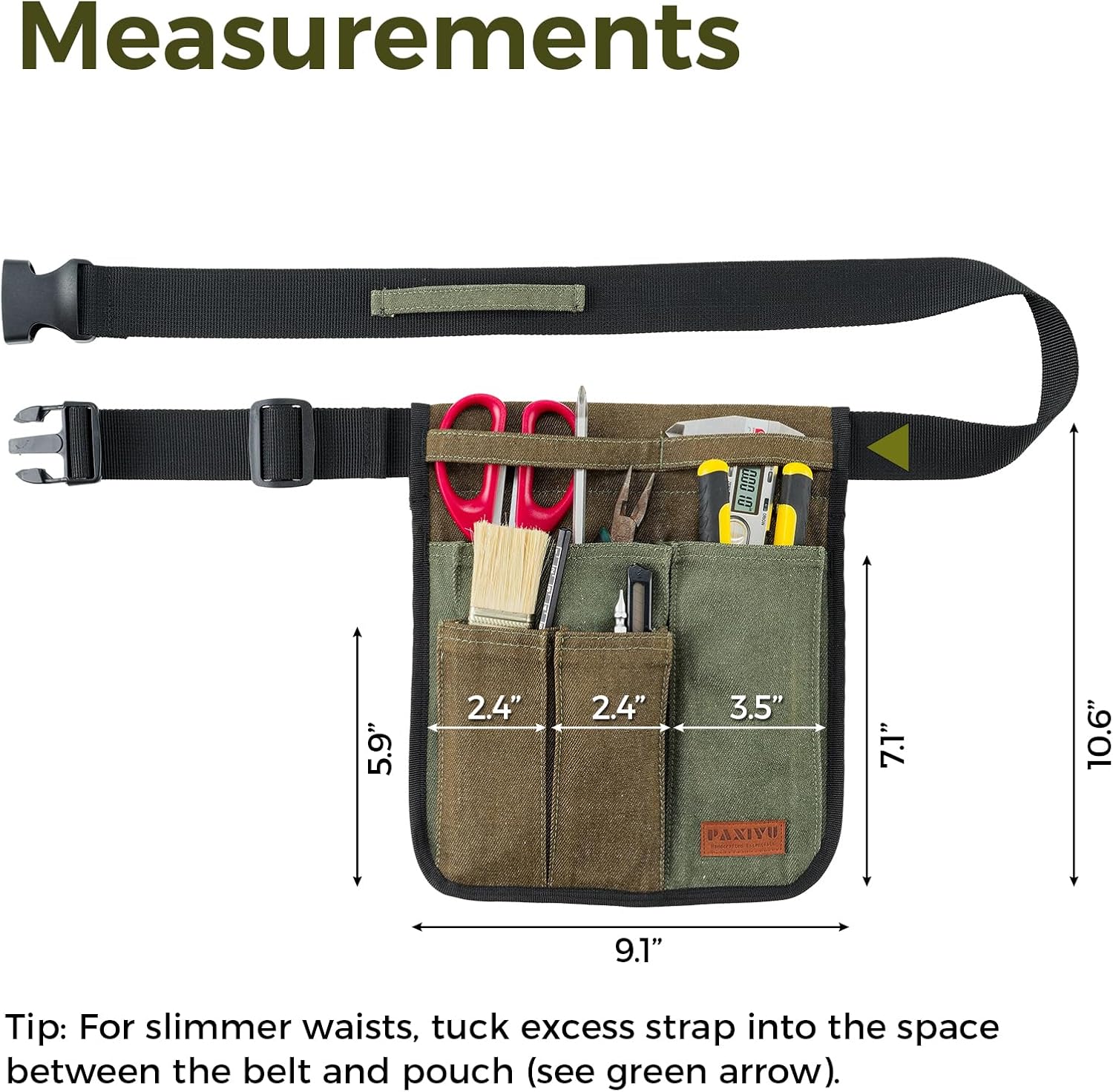 Garden Tool Belt for Men & Women, Denim Slim 4-Pocket Adjustable Garden Apron - Lightweight Utility Belt for Gardening, DIY, Carpenter, Painting, Seamstress, and Crafting Tool Pouch (Green)