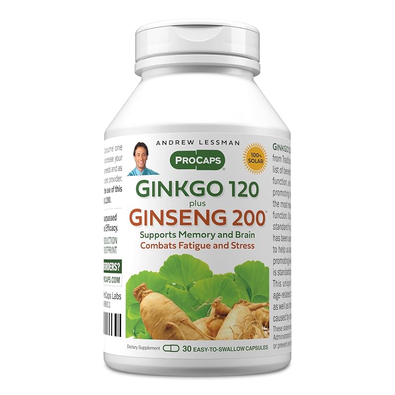 ANDREW LESSMAN Suplemento Fitoterápico de Ginkgo biloba e Panax ginseng 120 mg + 200 mg, 30 cápsulas