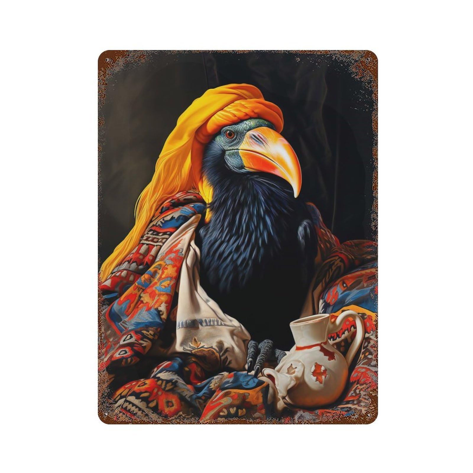 Garage Style Oriental Toucan Rustic Tin Plaque 15.7"x11.8", Classic Wall Plaque for Bar And Workshop