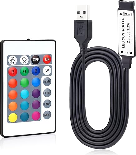 Miniatura 10 de RGBZONE 3.3 ft USB DC 5 V RF inalámbrico controlador LED, 17 teclas RF control remoto inalámbrico para 5050 3528 2835 RGB luces de tira LED