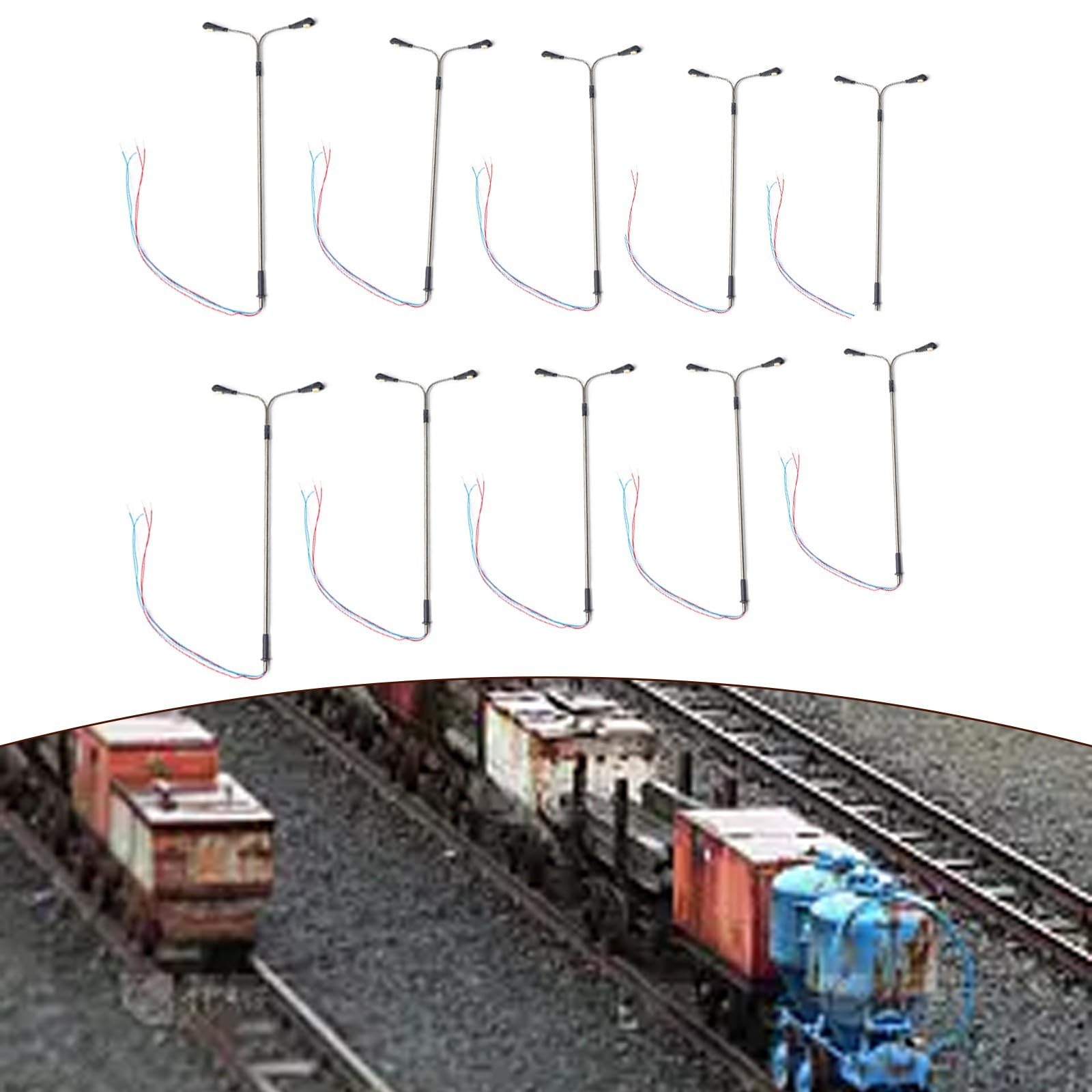 10Pack Model Railway OO HO Scale Two-Heads White Lamp 14cm LED Street Lights for Railway & Building Layout