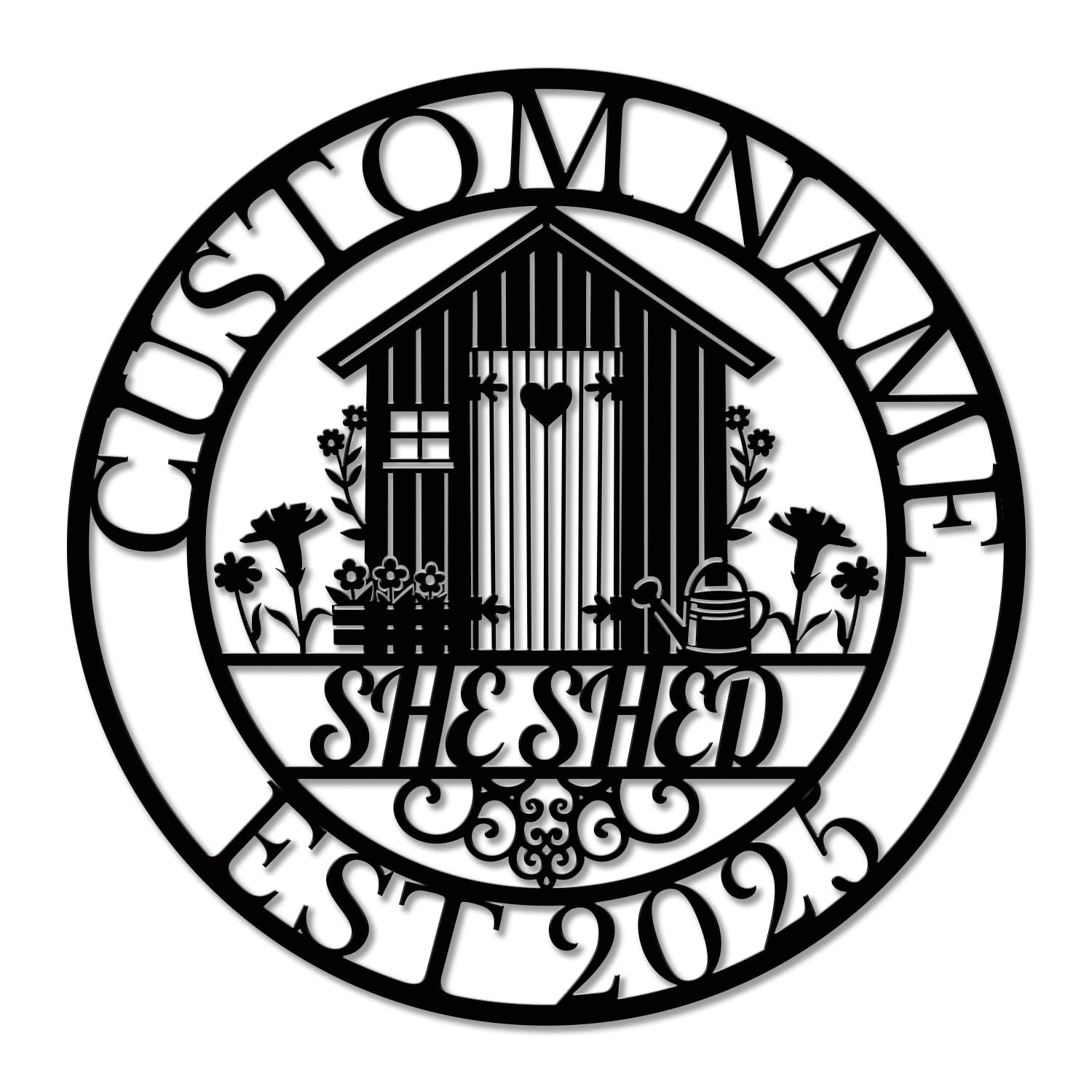Personalized She Shed Metal Sign, Custom She Shed Garden Sanctuary Wall Art, Rustic Est Established Plaque, Outdoor Patio Hanging Decor, Retreat Cottage Home Accent (Style-1)