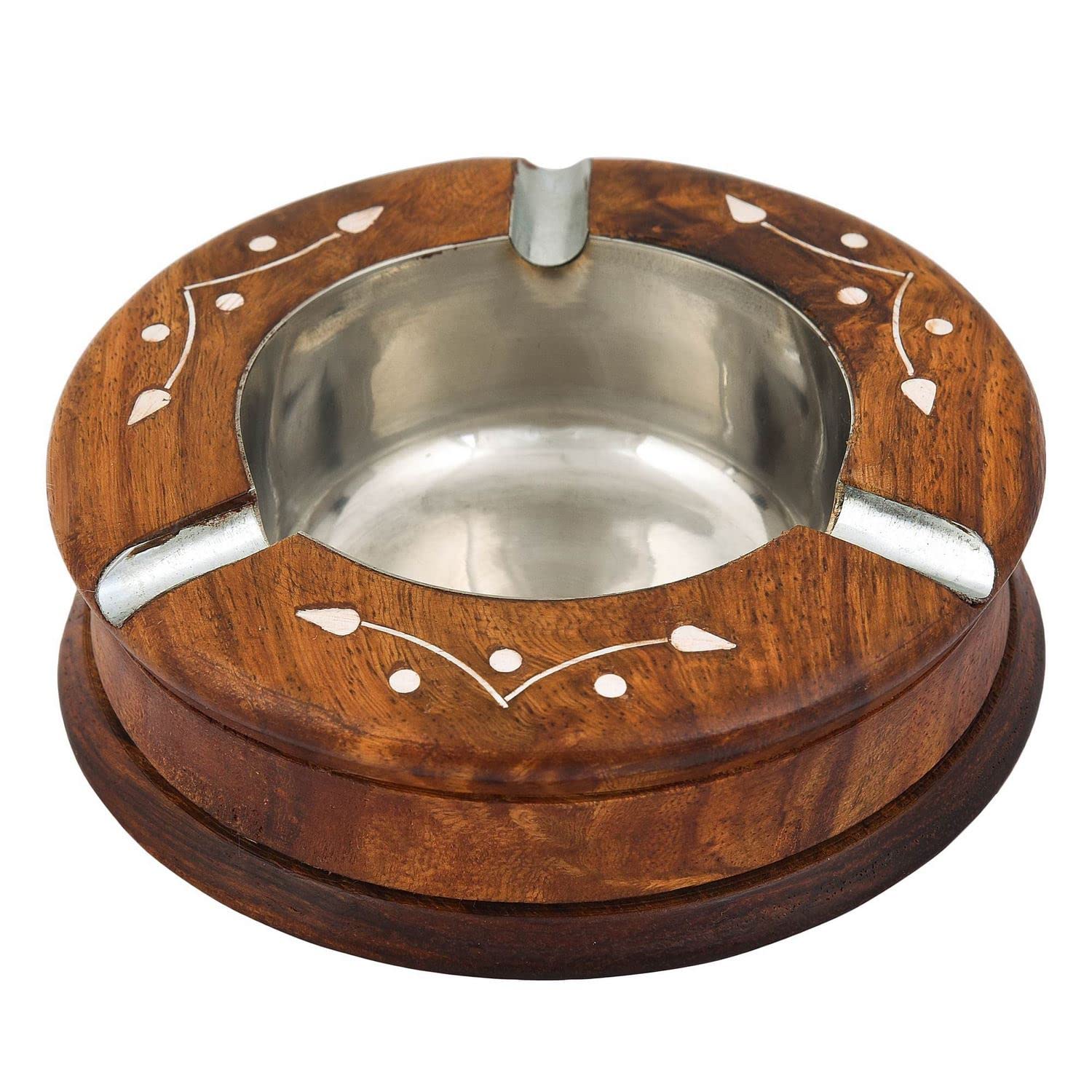 Fine Craft India Handmade Wooden Round Shaped Home and Office Ashtray for Cigar and Cigarettes (Brown)-image-32
