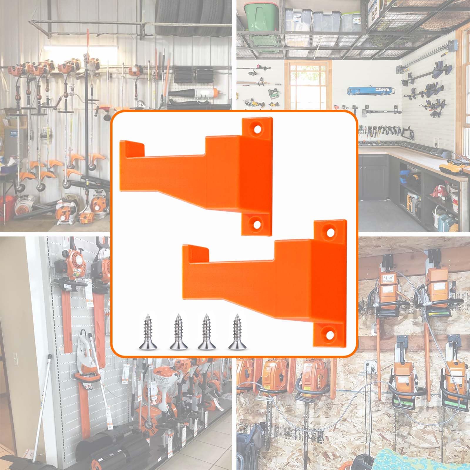 2 Stück Verstärkte Motorsägenhalter passend für Kettensägen (z. B. MS-Serie 170 180 211), Hochfeste Motorsägen Wandhalterung, Orange, Inkl. 4 Edelstahlschrauben