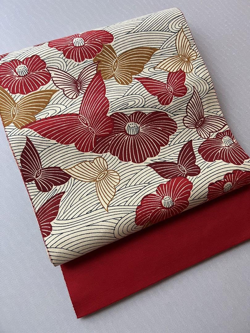 Amazon.co.jp: 型染め 紬 名古屋帯 蝶に椿 ホビー グッズ  