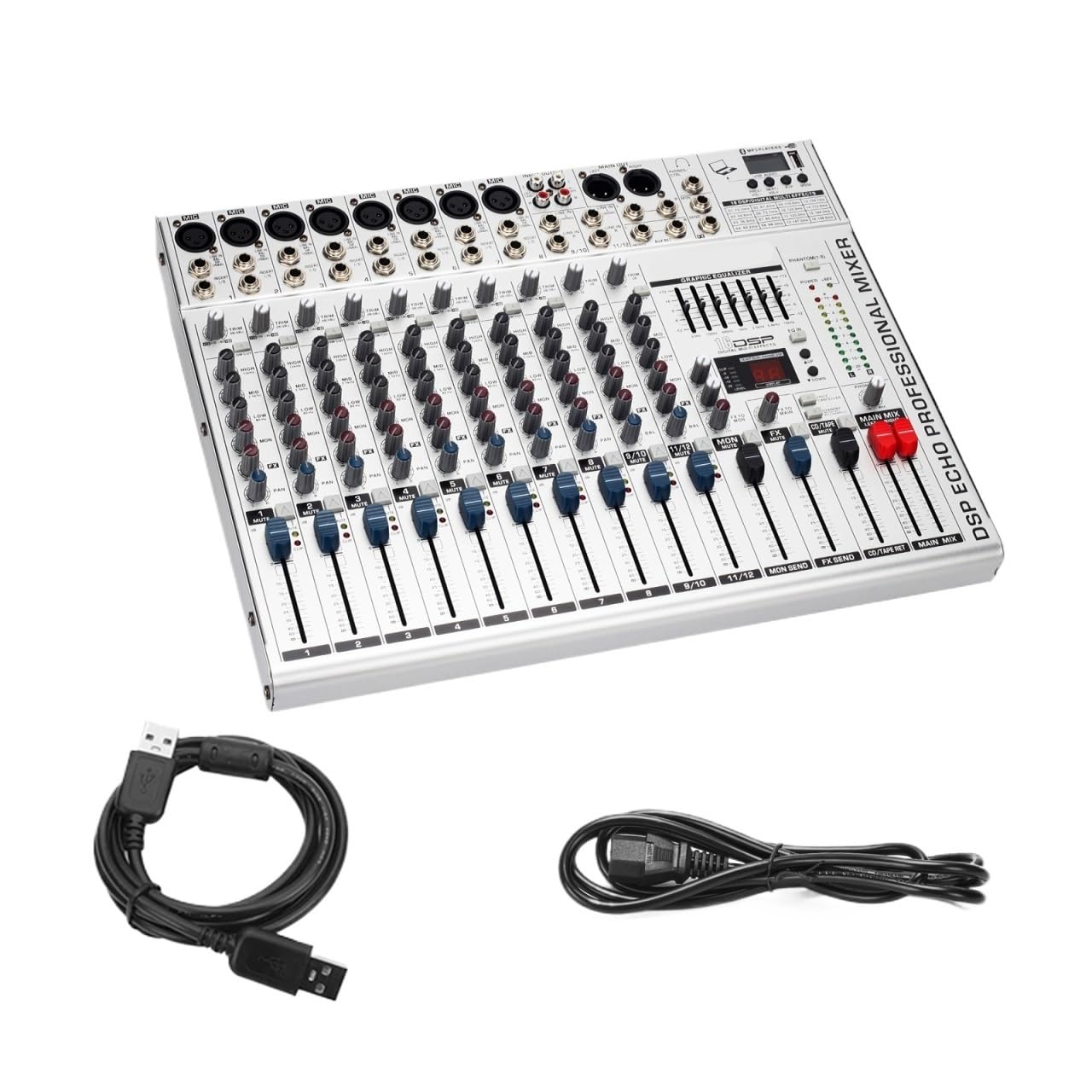 Mezclador de Audio, MX12 Consola de Mezclas Tablero de Mesa de Sonido con 12 Canales, USB, Bluetooth, Computadora Digital MP3 para Karaoke, Estudio, Streaming y grabación