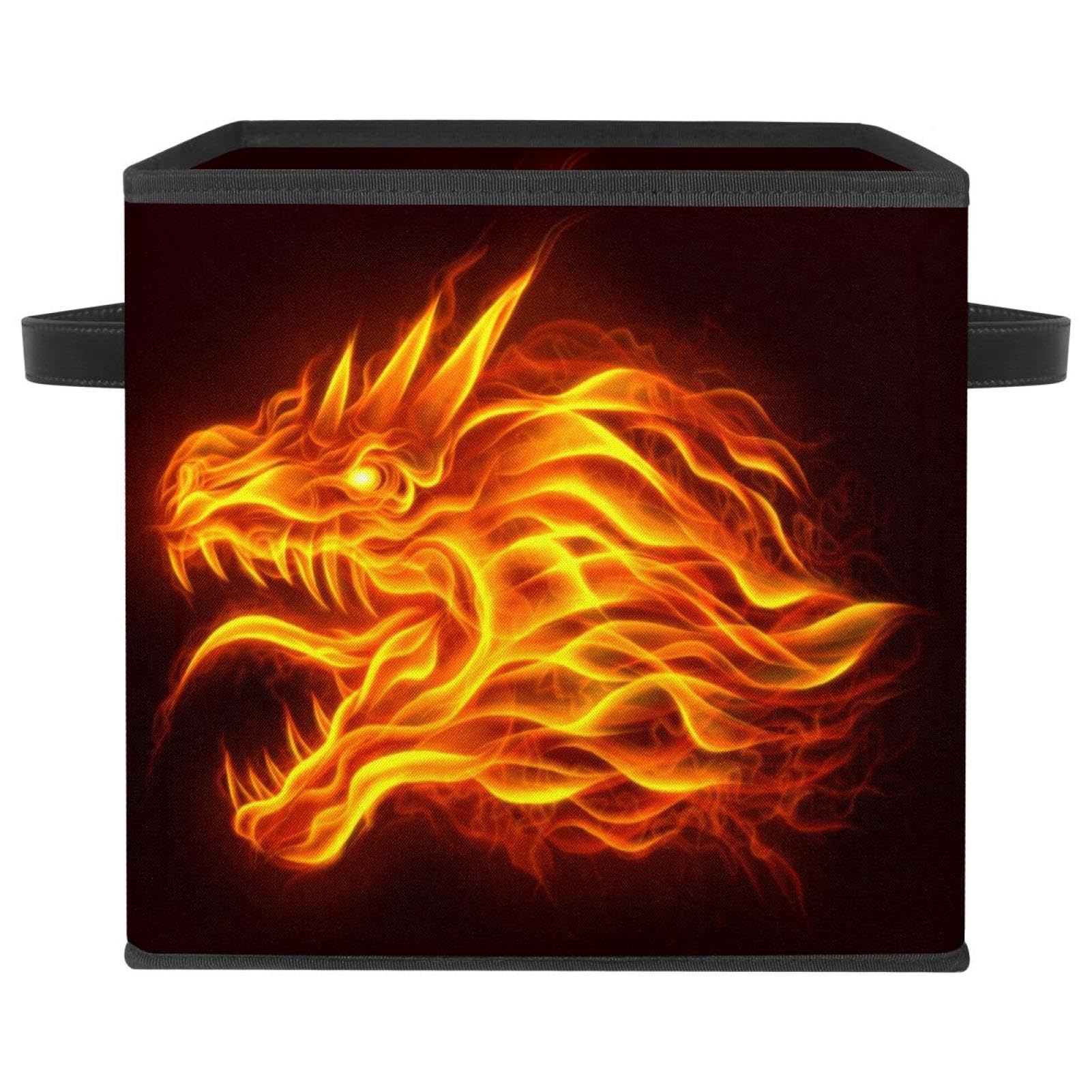 Bac de rangement pliable tissu avec poignées motif dragon solide