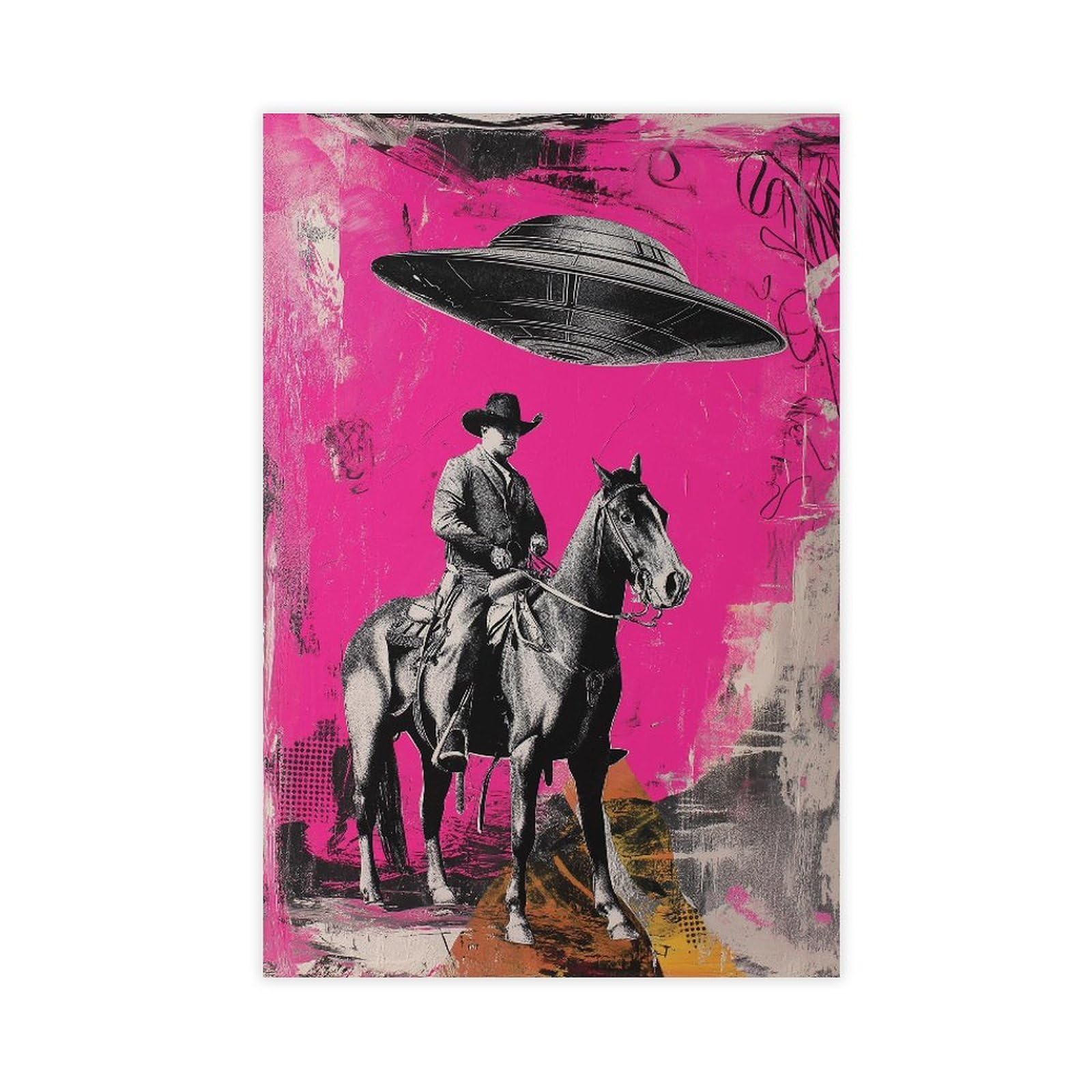 YWTJAX Surreal Cowboy UFO Poster Canvas Poster for Living Room Decor Gift
