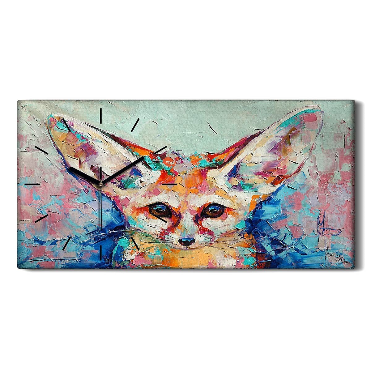 Horloge sur toile renard animal abstrait 60x30cm pour salon moderne et silencieux