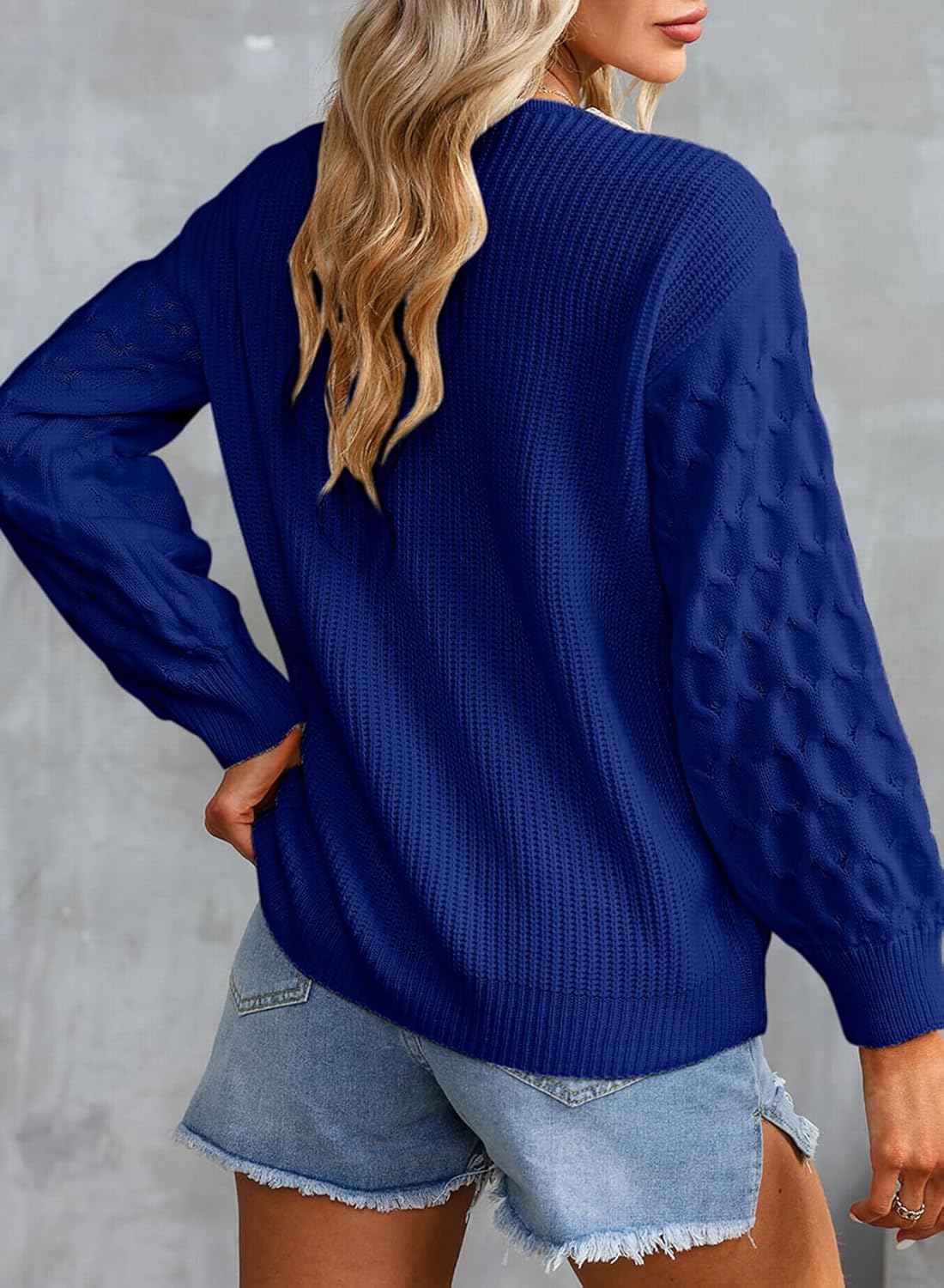 EVALESS Womens Long Sleeve Sweaters Fall 2024 Trendy Sexy Lace V Neck Knit Drop Shoulder Pullover Sweater Jumper Tops - Image 4