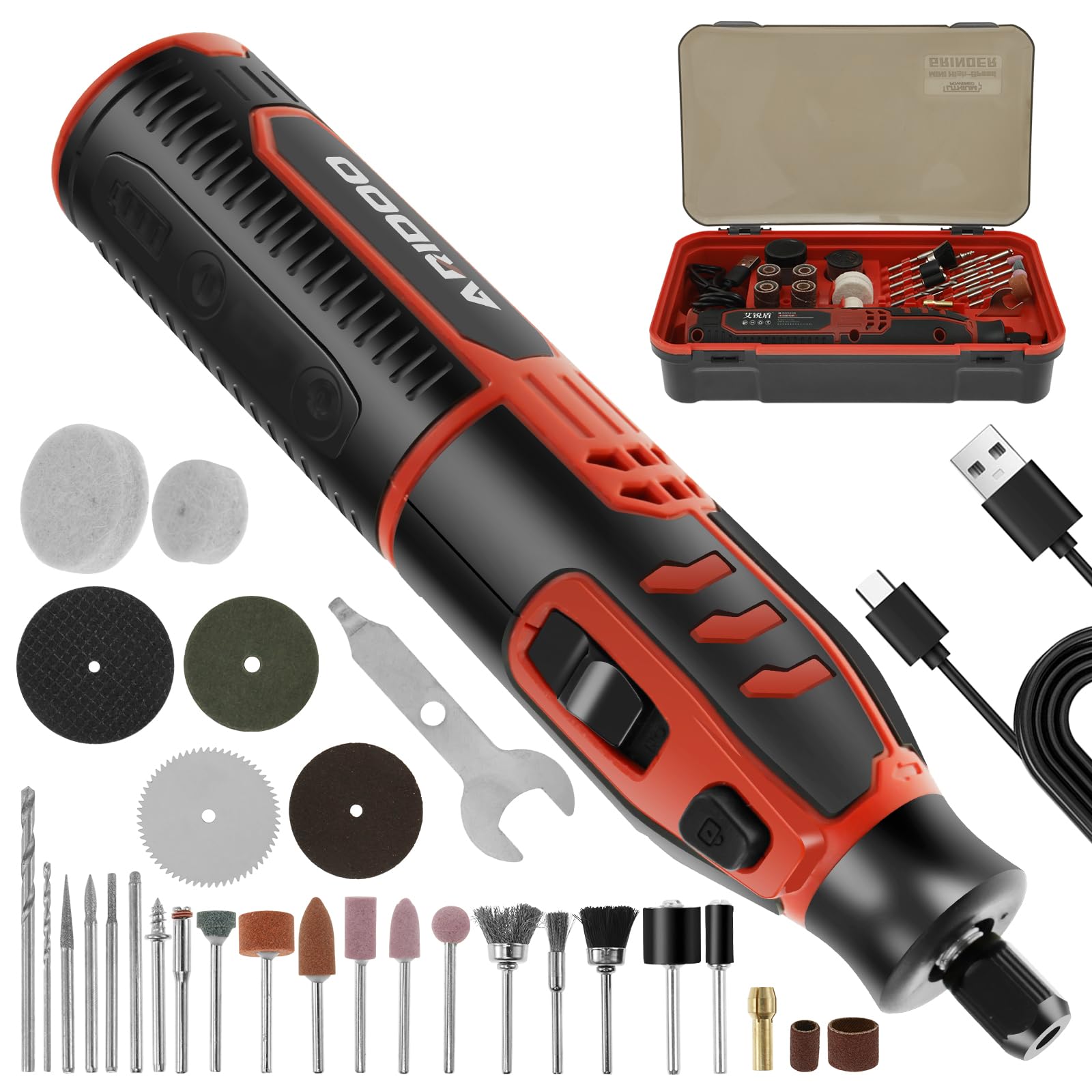 Mini Rotary Tool Kit with 231 Accessories, Cordless Electric Grinding Engraving Tool, 6 Speed USB Rechargeable Crafts DIY Polishing Tool with Polishing Wheel for Sanding Cutting Engraving