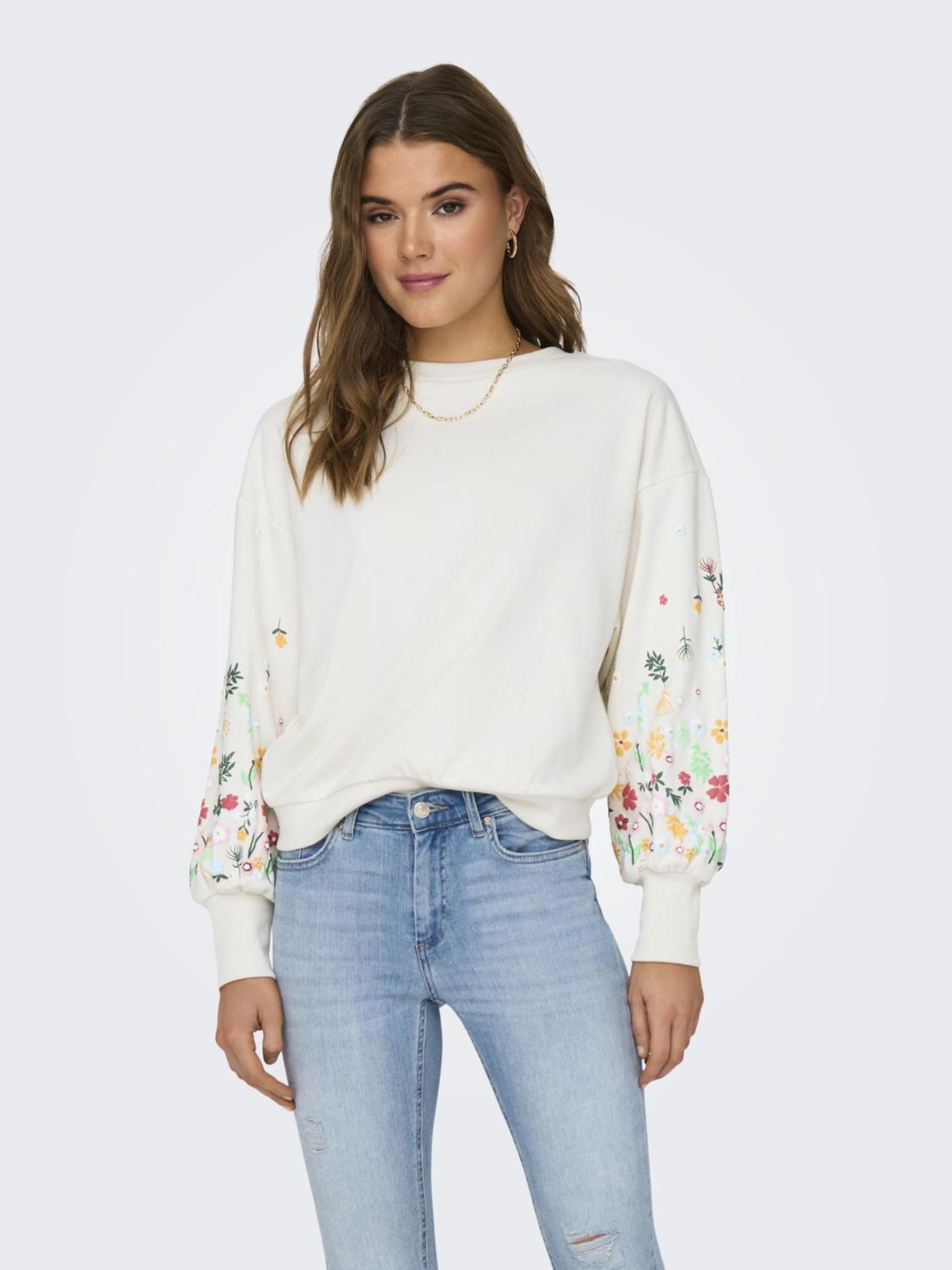 ONLY Bluza damska o normalnym kroju, okrągły dekolt, prążkowane mankiety, głęboko osadzone ramiona, Cloud Dancer 1, S