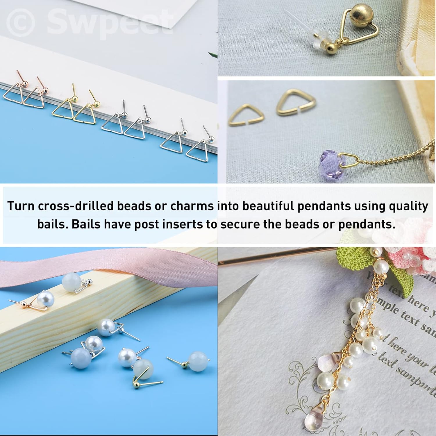 Swpeet 1001Pcs 10mm - 3/8 Inch 5 Colors Triangle Open Jump Rings with Jewelry Pliers Assortment Kit, Open Key Chains Jump Ring Connector Mix Loops for Earring Charm Jewelry Making
