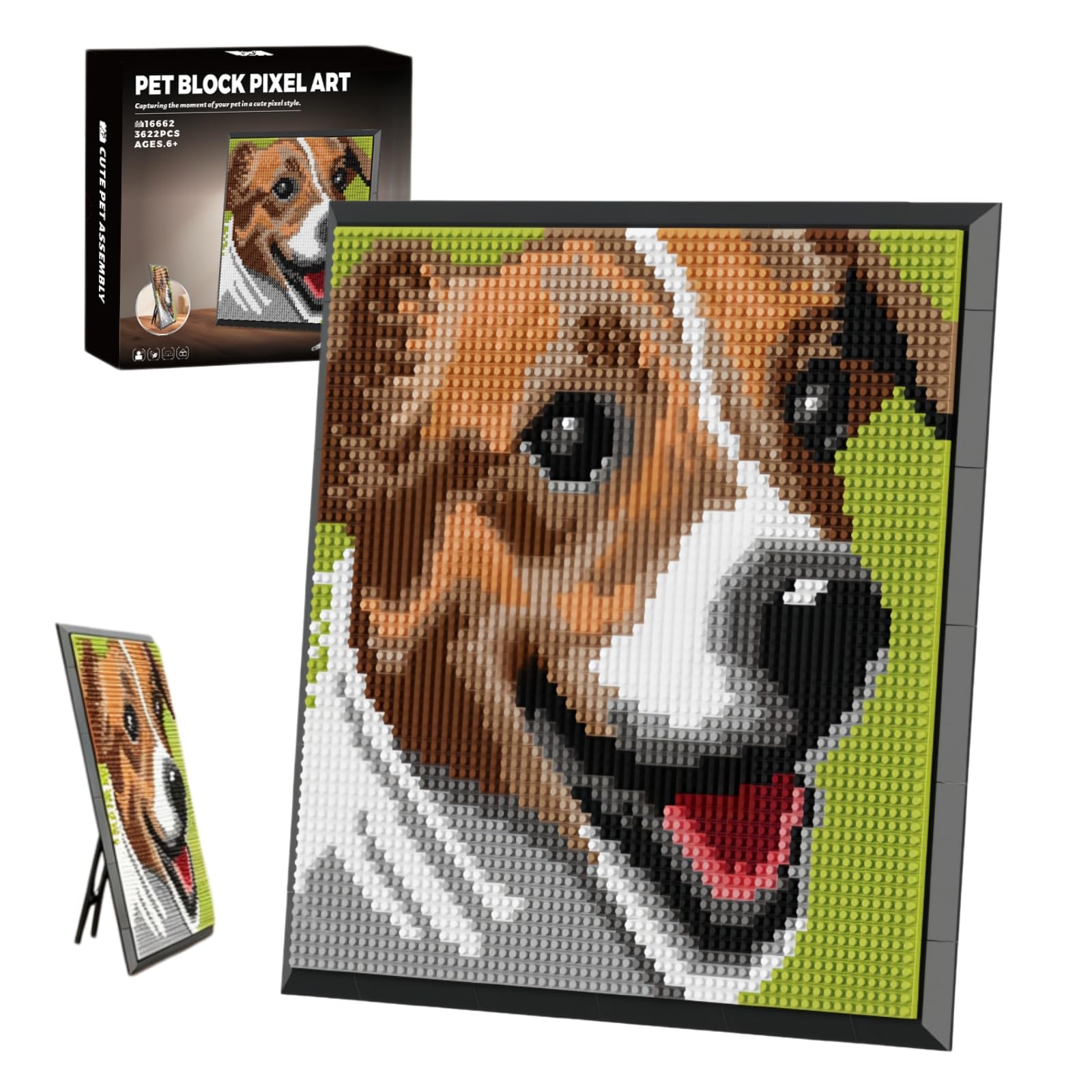 Dog Pixel Art Animal Mini Micro Blocks Wall Hanging Tabletop Decor