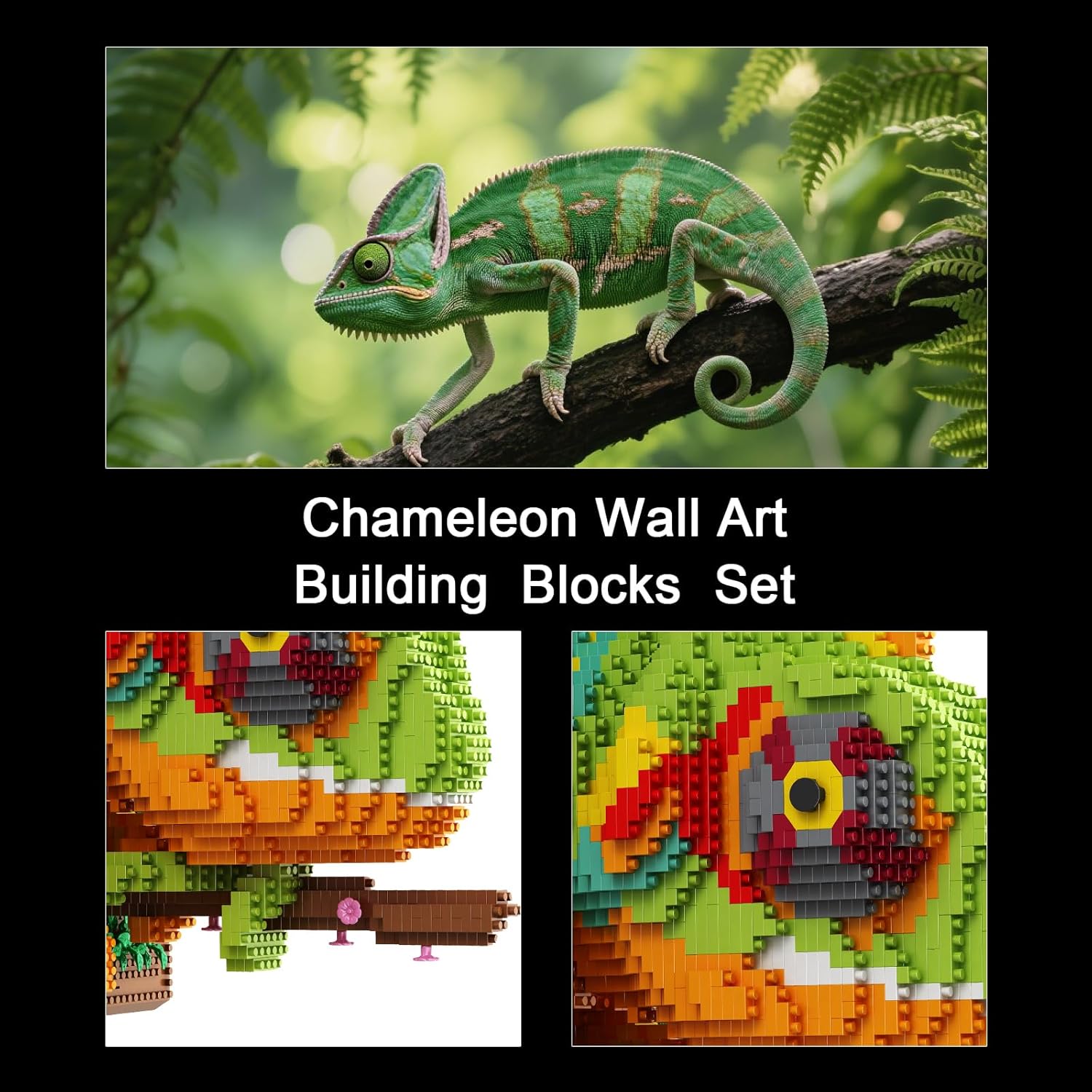 BRICXOR 3D Wall Art Chameleon Building Blocks Set for Adults - Unique Home Wall Decor Set for Adultsor Table Display, Creative Hobbies Toys Gifts for Men and Women (2688 Pieces)