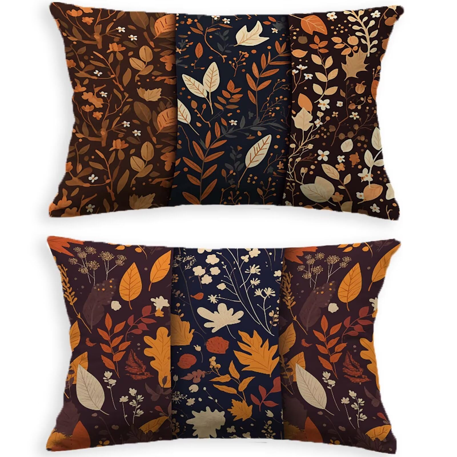 Housse de coussin velours 80x100cm avec fermeture eclair invisible design feuille lot de 2