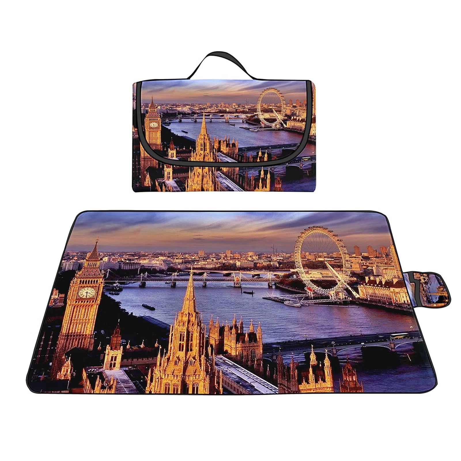 Paesaggio della città Coperta da picnic,200x180cm Antisabbia Coperta Da Picnic,Portatile Pieghevole Telo Picnic con Manico per Picnic Outdoor,Spiaggia,Campeggio,Escursionismo,Viaggi