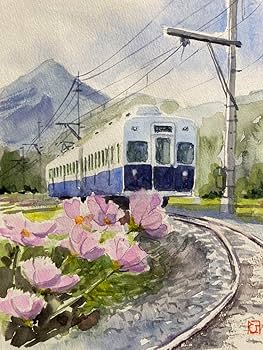 Amazon.co.jp: 660＊電車の風景3 水彩画 原画 透明水彩画 : ホビー
