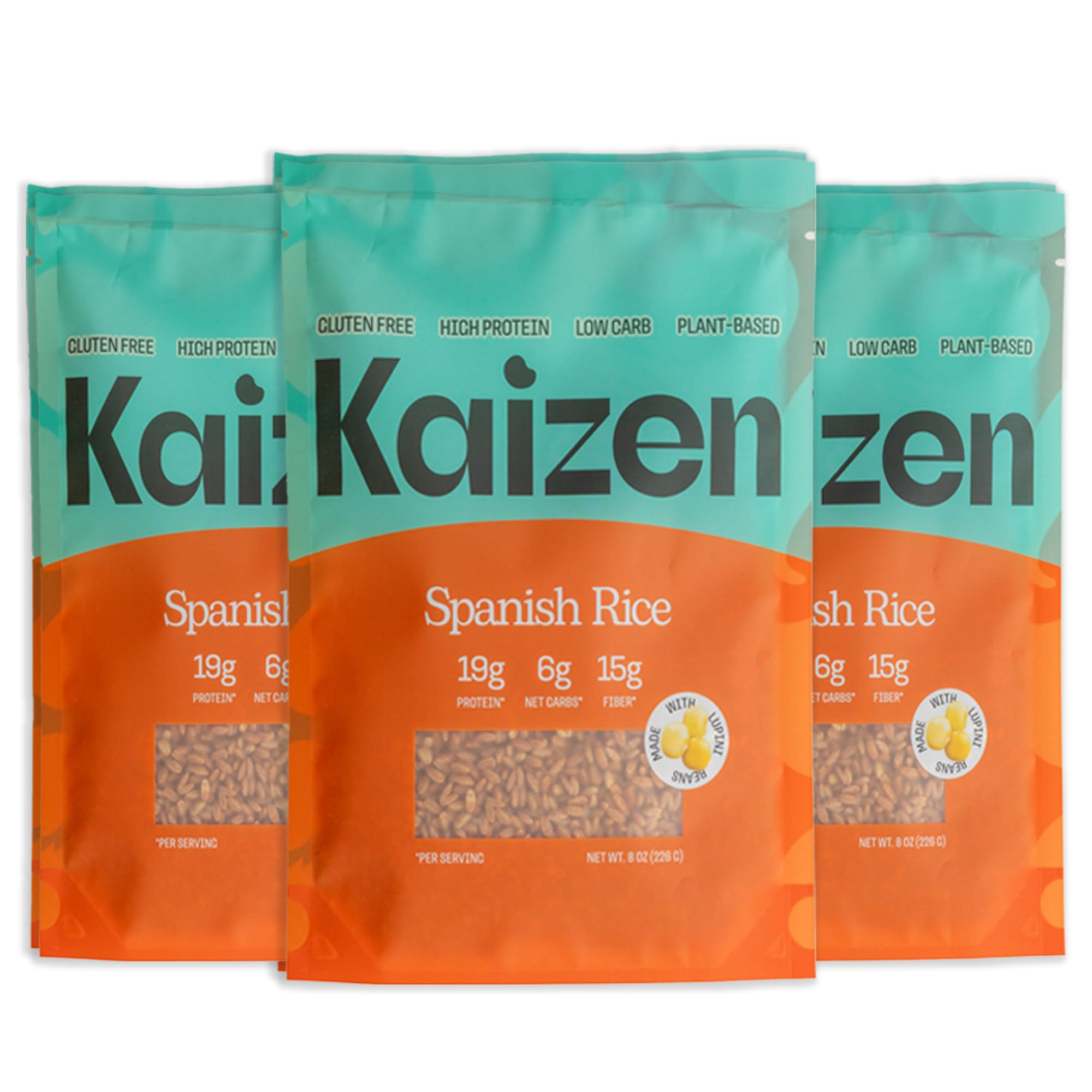 Kaizen Low Carb Keto Spanish Rice -High Protein (20g), Keto Friendly, Gluten-Free, Plant-Based, Made with High Fiber Lupin Flour - 8 ounces (Pack of 3)