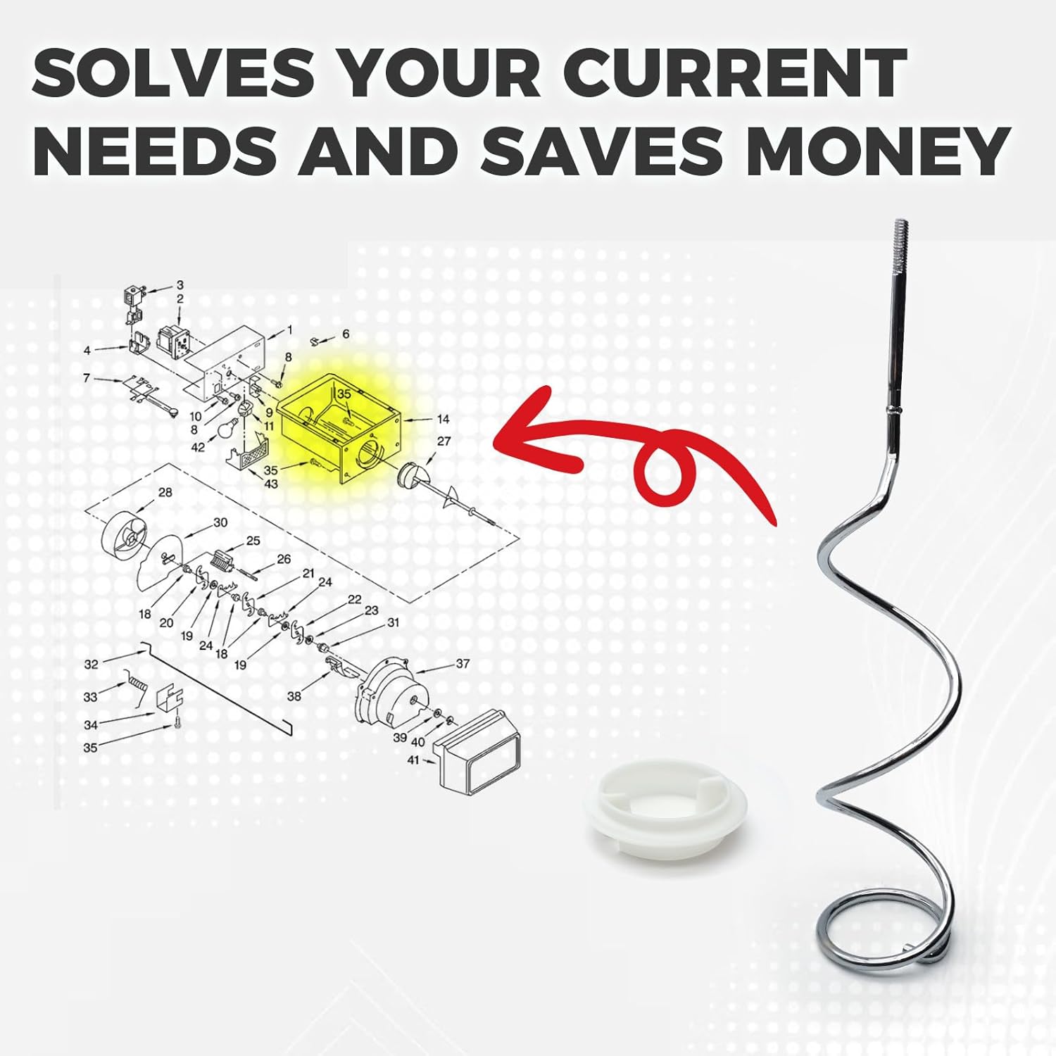 W10422851 Ice Auger Bucket for Whirlpool Maytag KitchenAid Jenn-Air Amana Magic Chef Admiral Norge Roper Kenmore Ice Maker, Ice Bucket Auger AP5272755 1119003 2002588 2152734 2181955 2181956 2196295