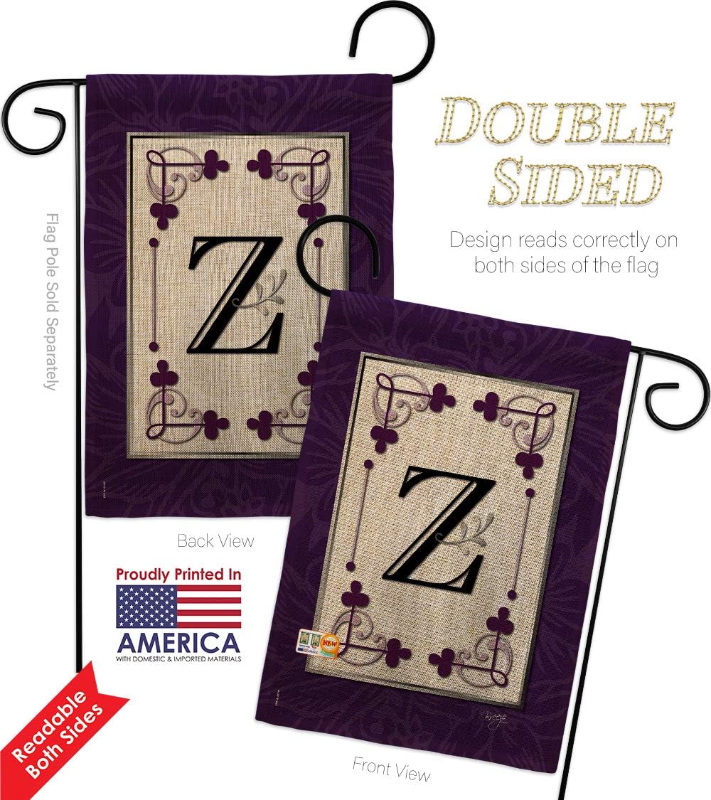 Classic Z Initial Burlap Garden Flag Monogram Country Living Simply Beauty Floral Vintage Letter Everday Small Decorative Gift Yard House Banner Double-Sided Made In USA 13 X 18.5