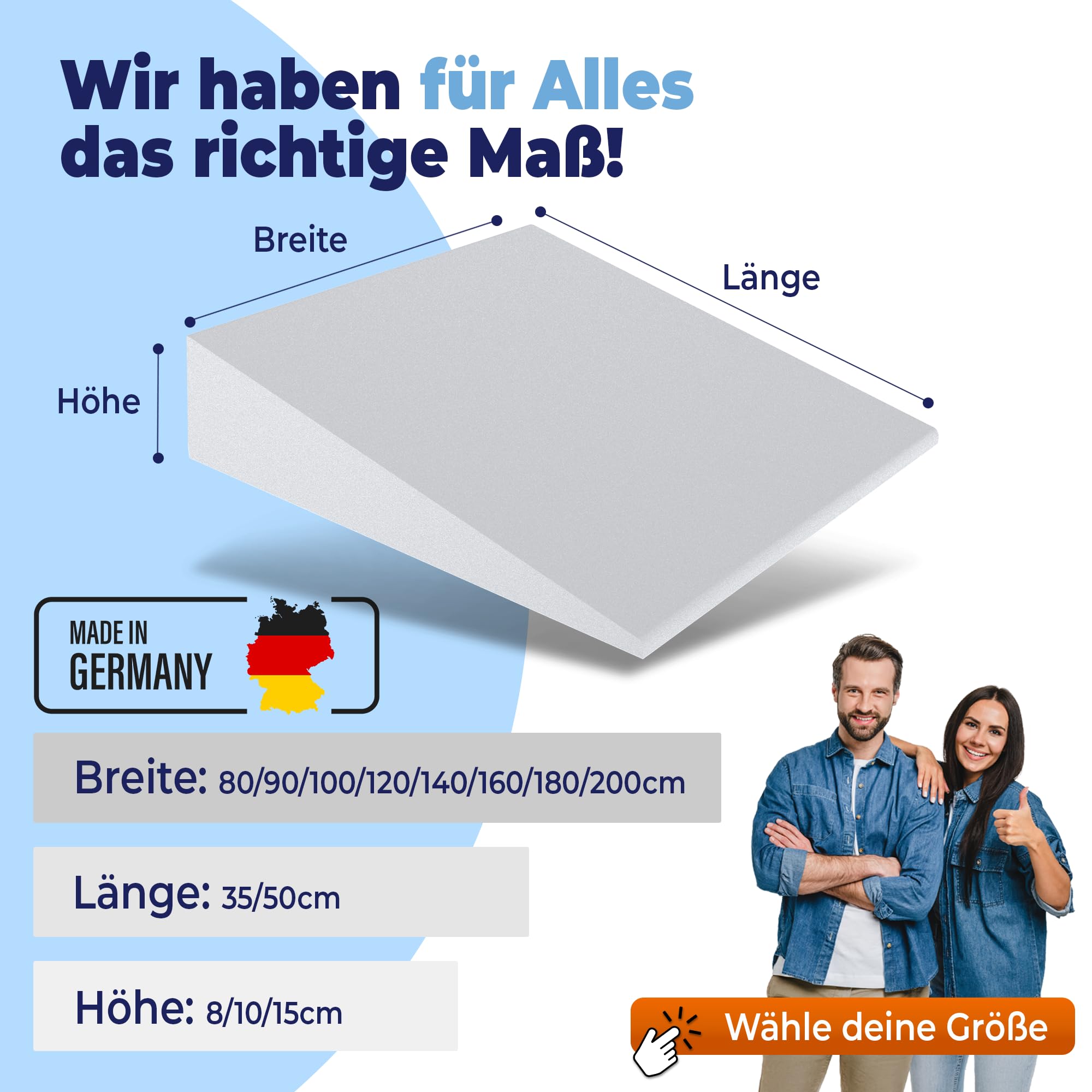 saarschaum• Keilkissen • Reflux Kissen • Matratzenkeil für Bett und Sofa • Schlaferhöhung gegen Rücken- und Nackenschmerzen B:90xL:50xH:15 (weiß)