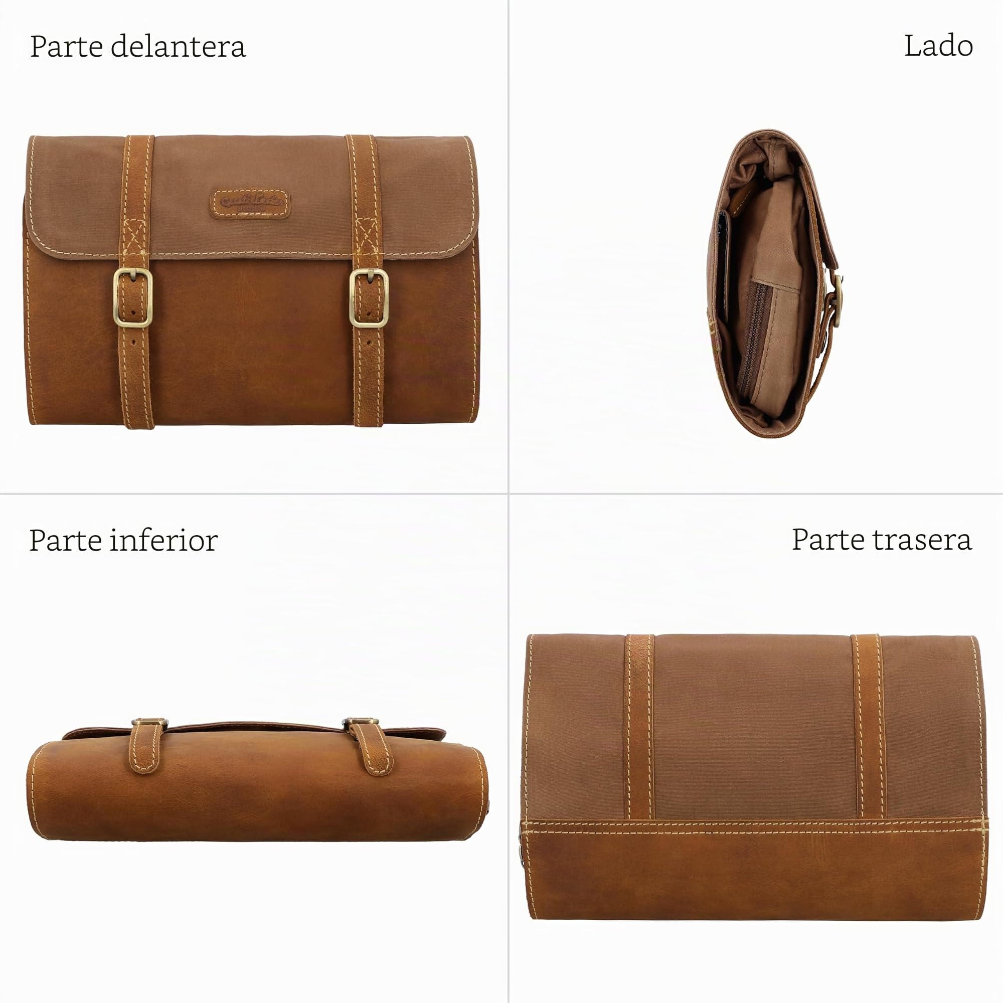 Gusti Rodney - Bolsa de aseo de piel para mujer y hombre, para colgar, neceser de viaje, neceser de maquillaje, organizador, artículos de tocador, lona, piel, marrón claro, talla única, Sencillo y