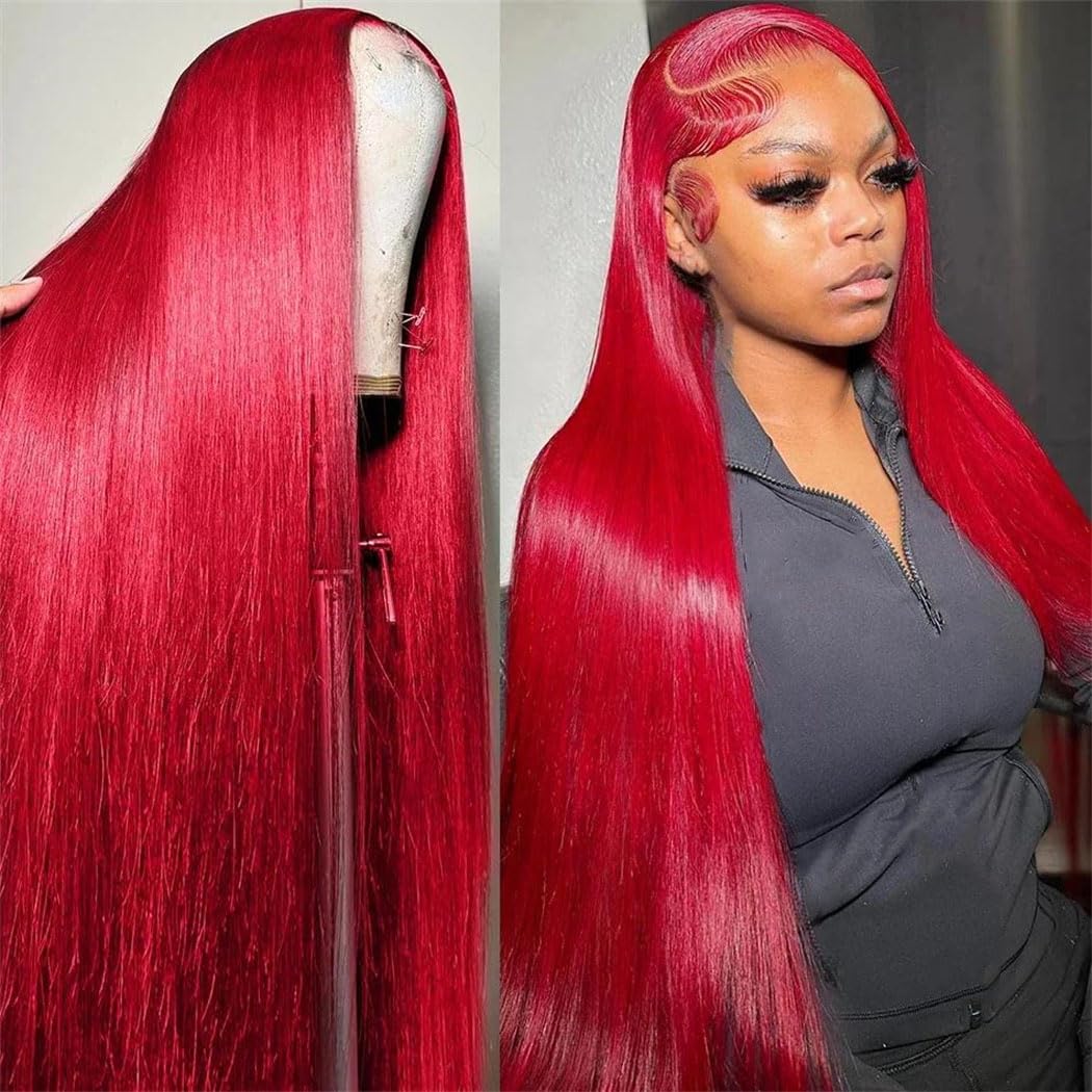 Women's Brazilian Red 13X6 HD Lace Front Wig Straight Human Hair 200% Density 13X4 Transparent Lace Frontal Wig Pre-Plucked With Baby Hair