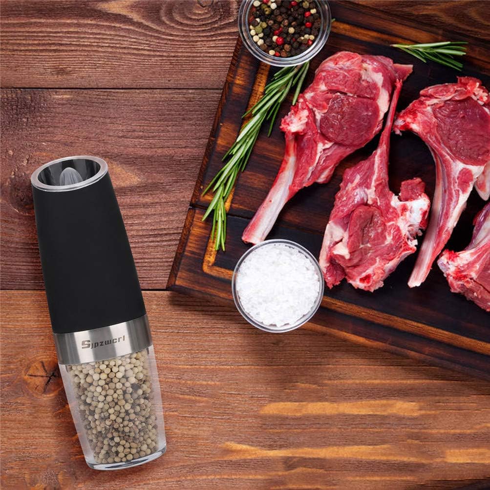 Electric Salt and Pepper Grinder, One Hand Operation Electric Salt and Pepper Mill Automatic Gravity Salt Pepper Grinders, Pack of 1, Adjustable Grind Coarseness and Refillable, Batteries Operated