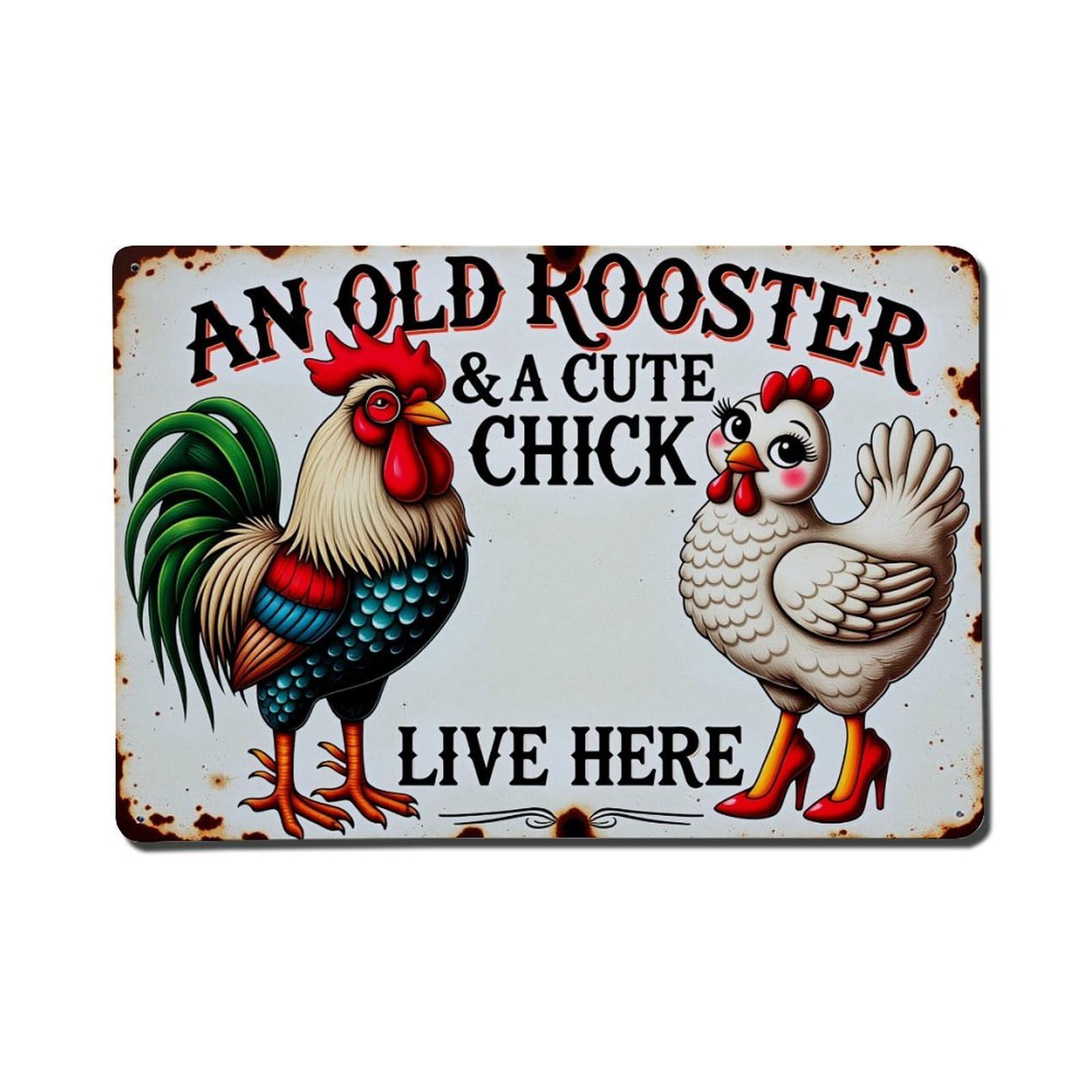 Rooster Chick Rustic Farm Sign Tin Sign Vintage Metal Poster, Home Bar Garage Man Cave Cafe Indoor & Outdoor Wall Decoration 8x12Inches