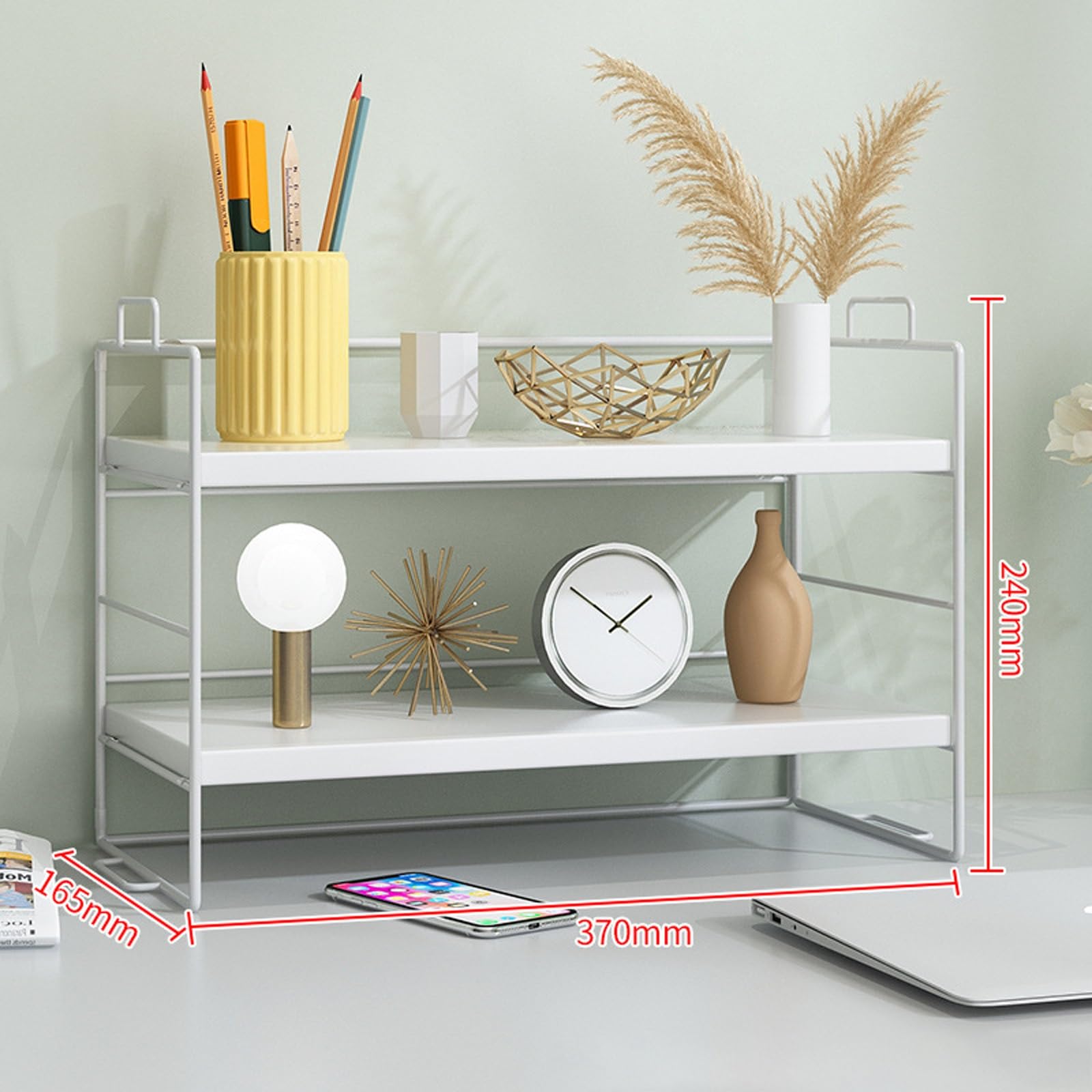 Verstellbares Schreibtischregal für Büro, Küche und Badezimmer, kompakt, 370 mm x 165 mm x 240 mm, platzsparendes Schreibtischzubehör