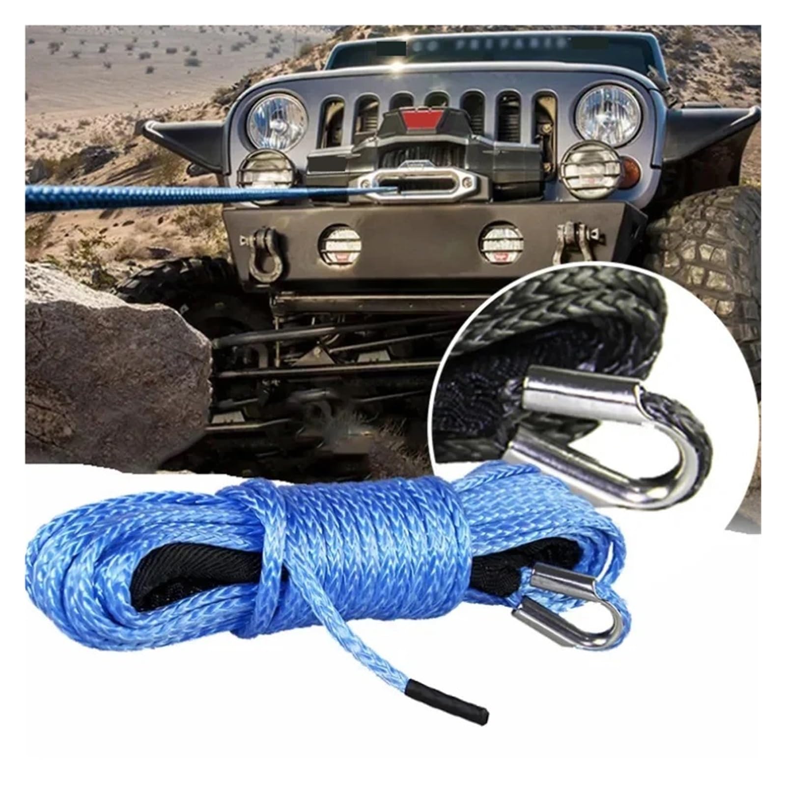 15m 6mm/7mm Wciągarka Holownicza Lina Linowa Sznurek Z Włókna Syntetycznego 5800lbs/7700lbs/9300lbs Dla ATV UTV SUV 4X4 4WD Solidna I Niezawodna(6mmx15m yellow)