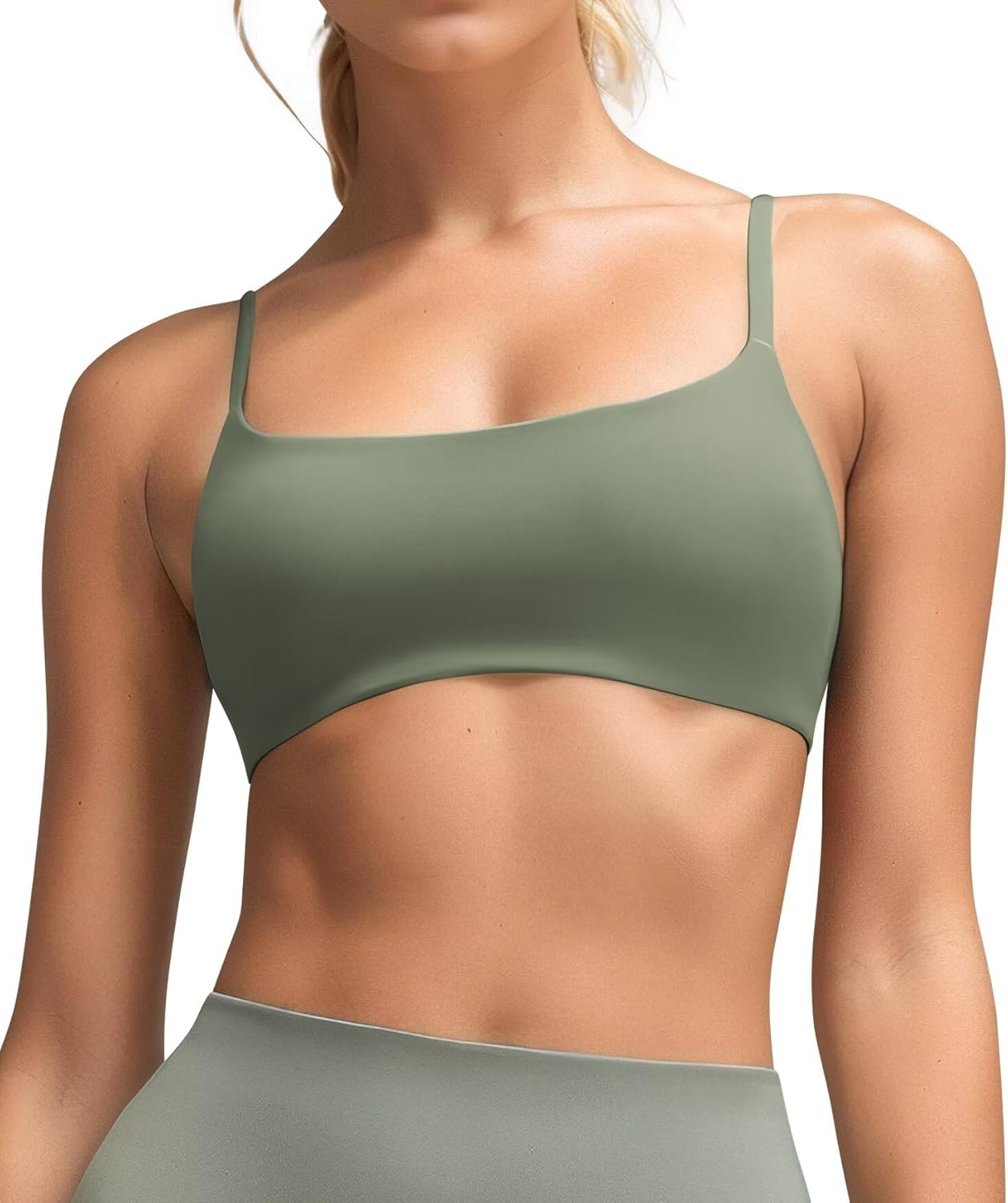 QUEENIEKE Womens Spaghetti Strap Sports Bras for Women Padded Yoga Bra Workout Wireless Crop Comfy Athletic Tops