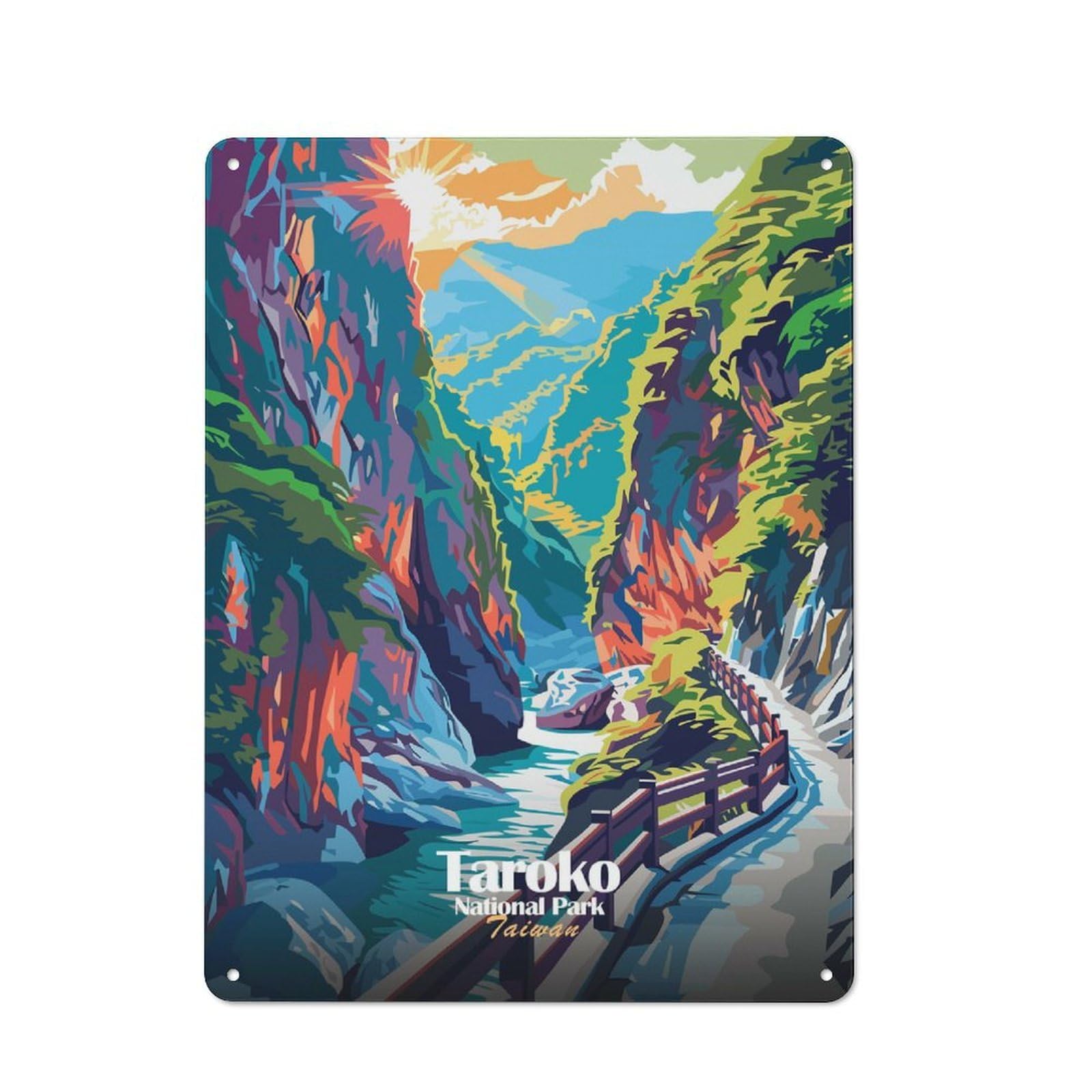 Junmoney Style-13 Taroko National Park Taiwan Illustration Everyday Metal Wall Decor 40X30cm, Vintage Metal Sign For Hallway, Home Bar, Garage Or Study