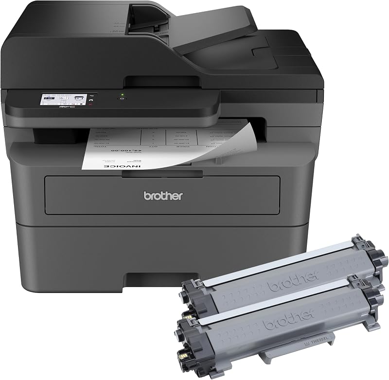 Brother MFC-L2820DW XL Impresora láser monocromática compacta inalámbrica todo en uno con copia, escaneo y fax, dúplex, blanco y negro | Hasta 4200 páginas de tóner incluido(1), funciona con Alexa