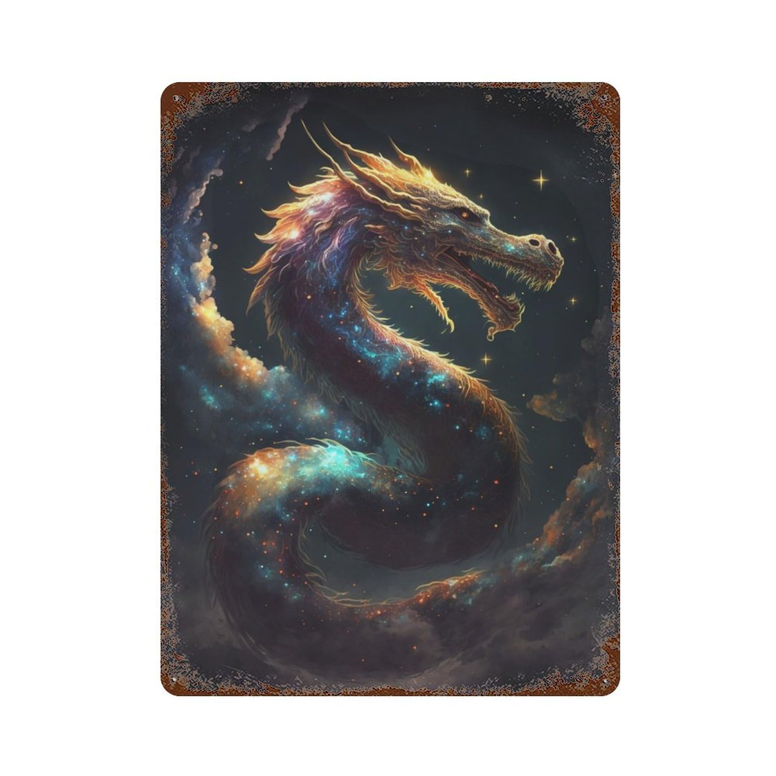 Fantasy Space Dragon Rusty Metal Tin Sign 15.7"x11.8", for Basement, Hobby Room And Garage Decor, Retro Wall Decor