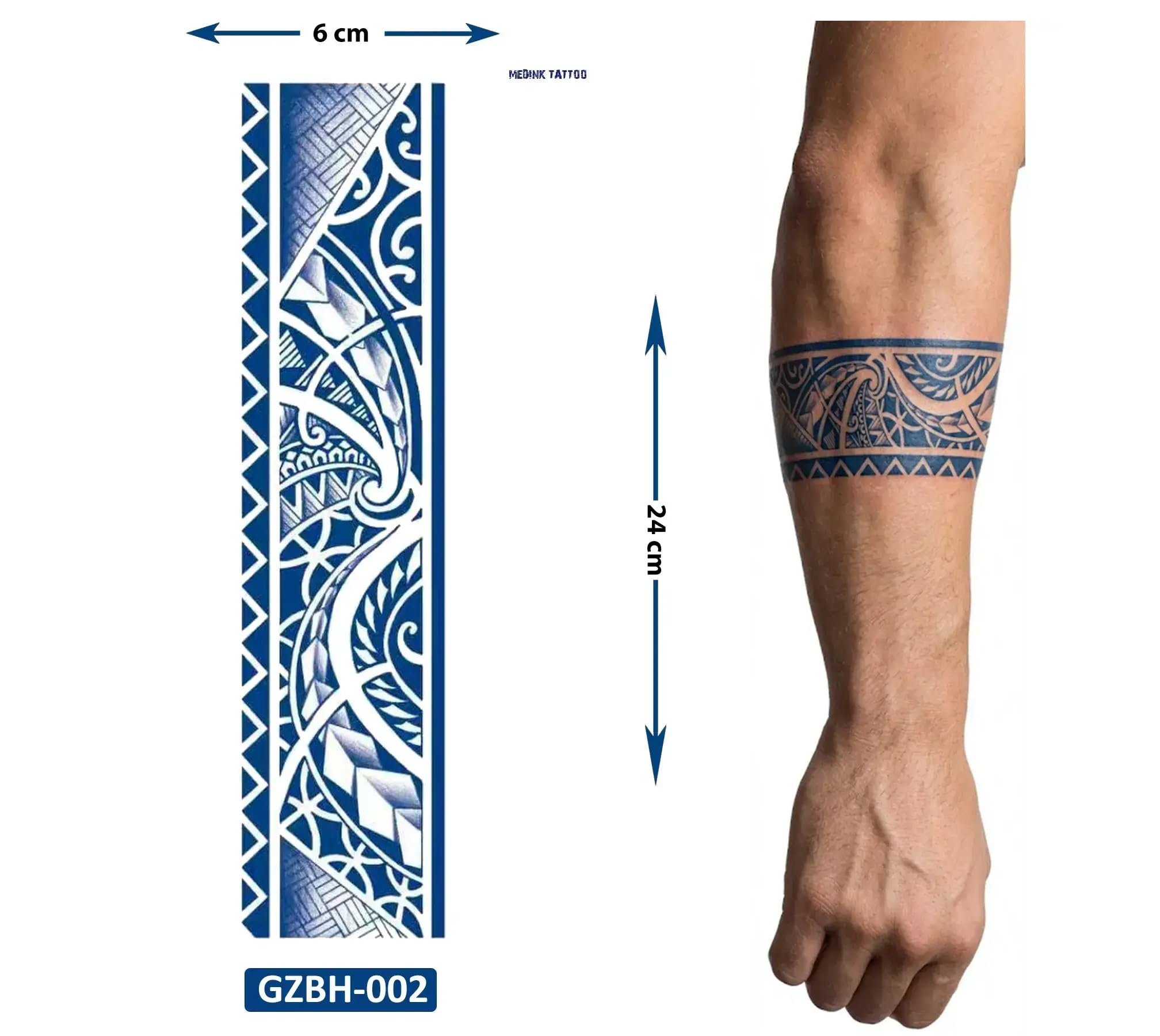 Tribal Çizgiler Kol Bant Şerit Yarı Kalıcı Aylık Yapıştırma Geçici Dövme 24 Cm