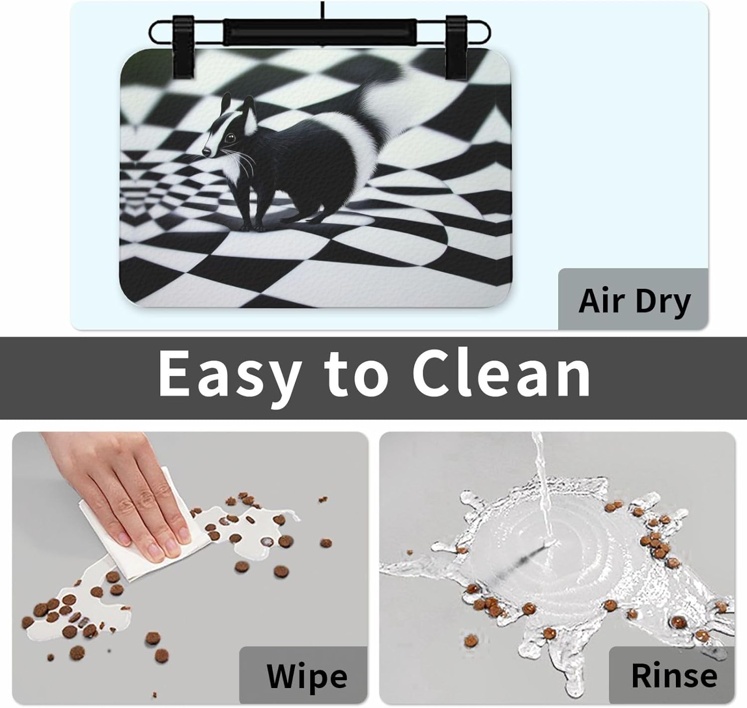 White Stripe Rendering Pet Feeding Mat Dog Cat Eating Food Absorbent Leather Tablecloth for and Water Bowl Waterproof No Stains Quick Dry Non-Slip 23.62 * 15.75IN