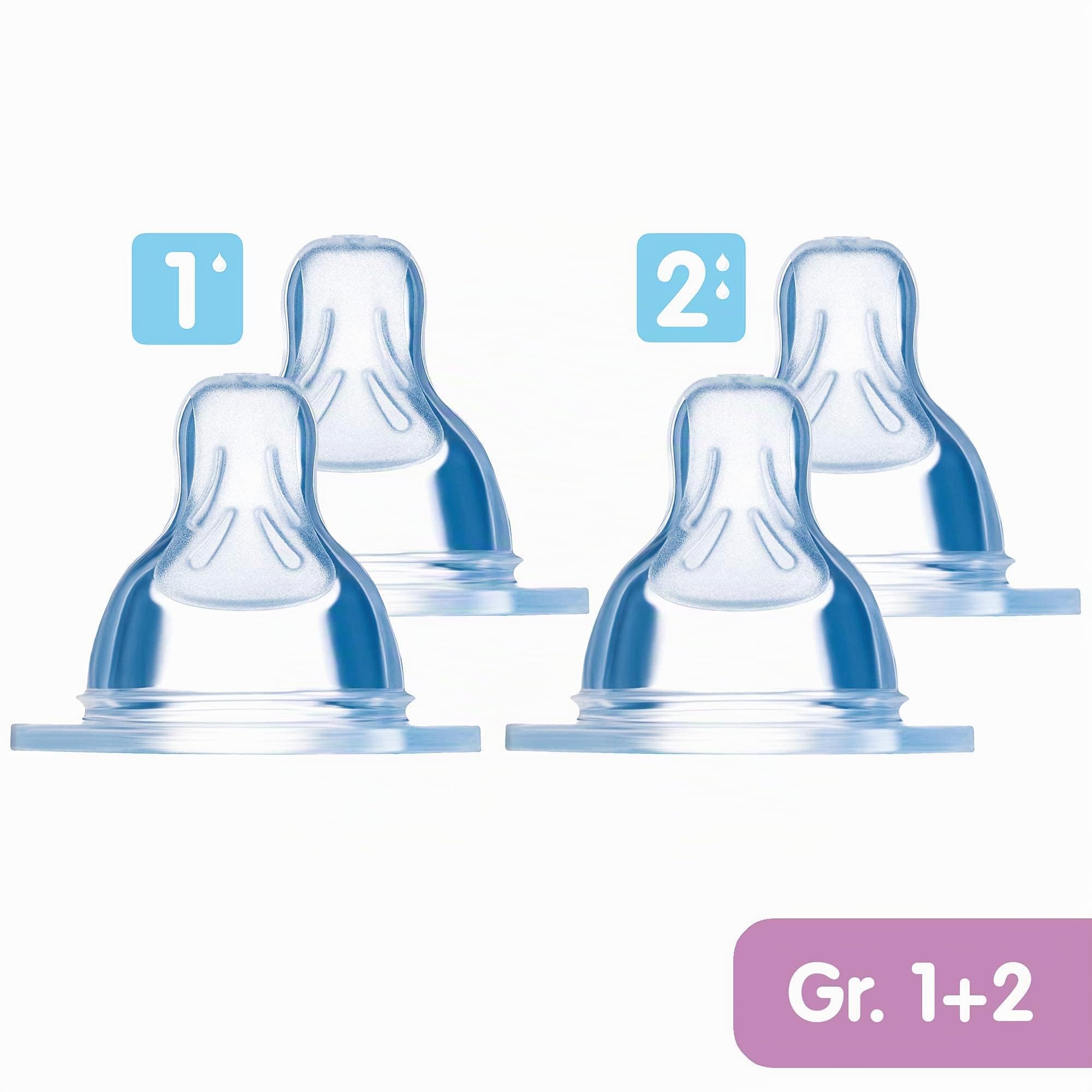 MAM - Tettarelle in silicone, flusso neonato, set di 4 pezzi per biberon anticoliche e Hold Me