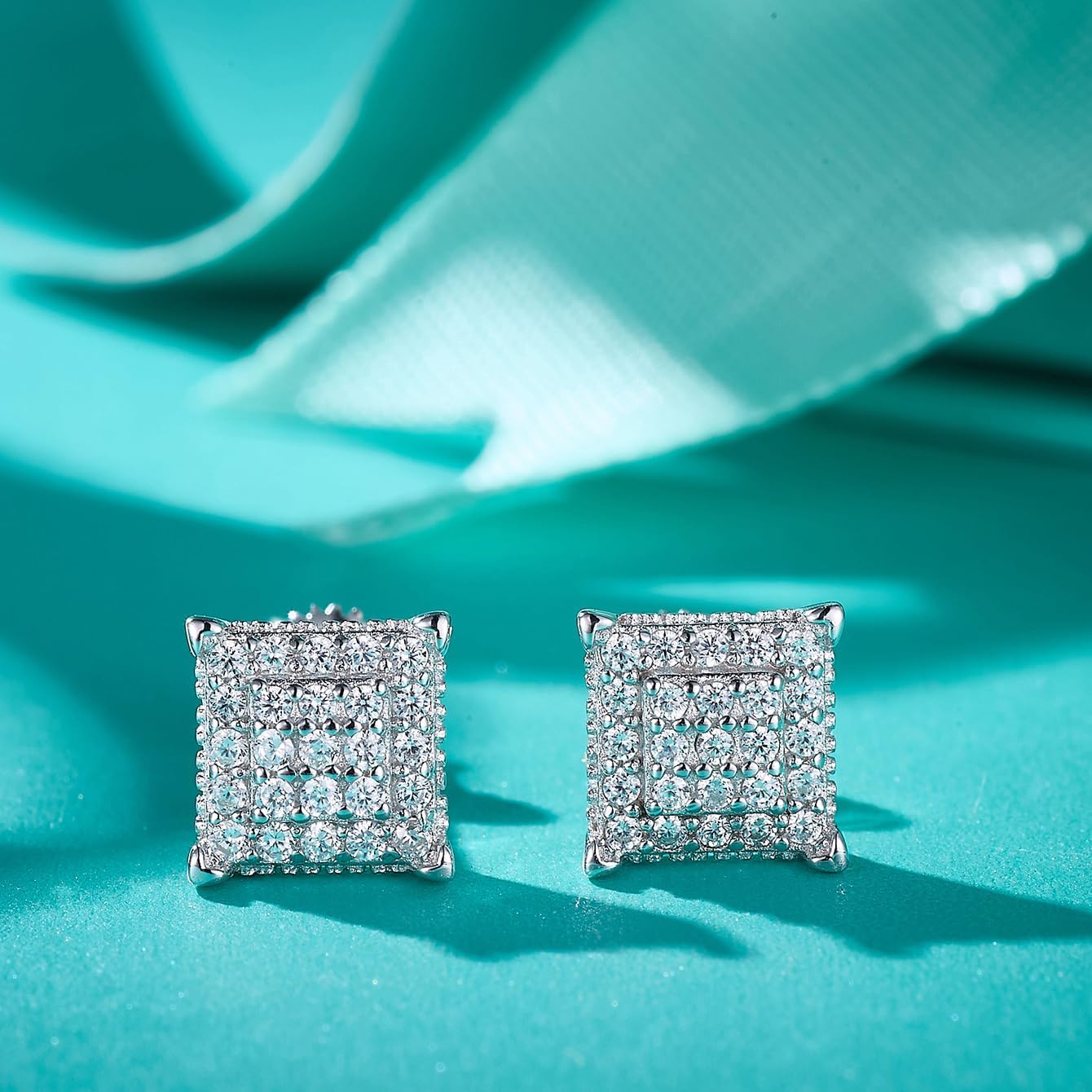 1 Pair Moissanite 925 Sterling Silver Square Stud Earrings for Women, Experience Opulence and Romance, Ideal for Confession, Anniversaries, Birthdays, Thanksgiving and Christmas, Comes with Complementary Gift Bag